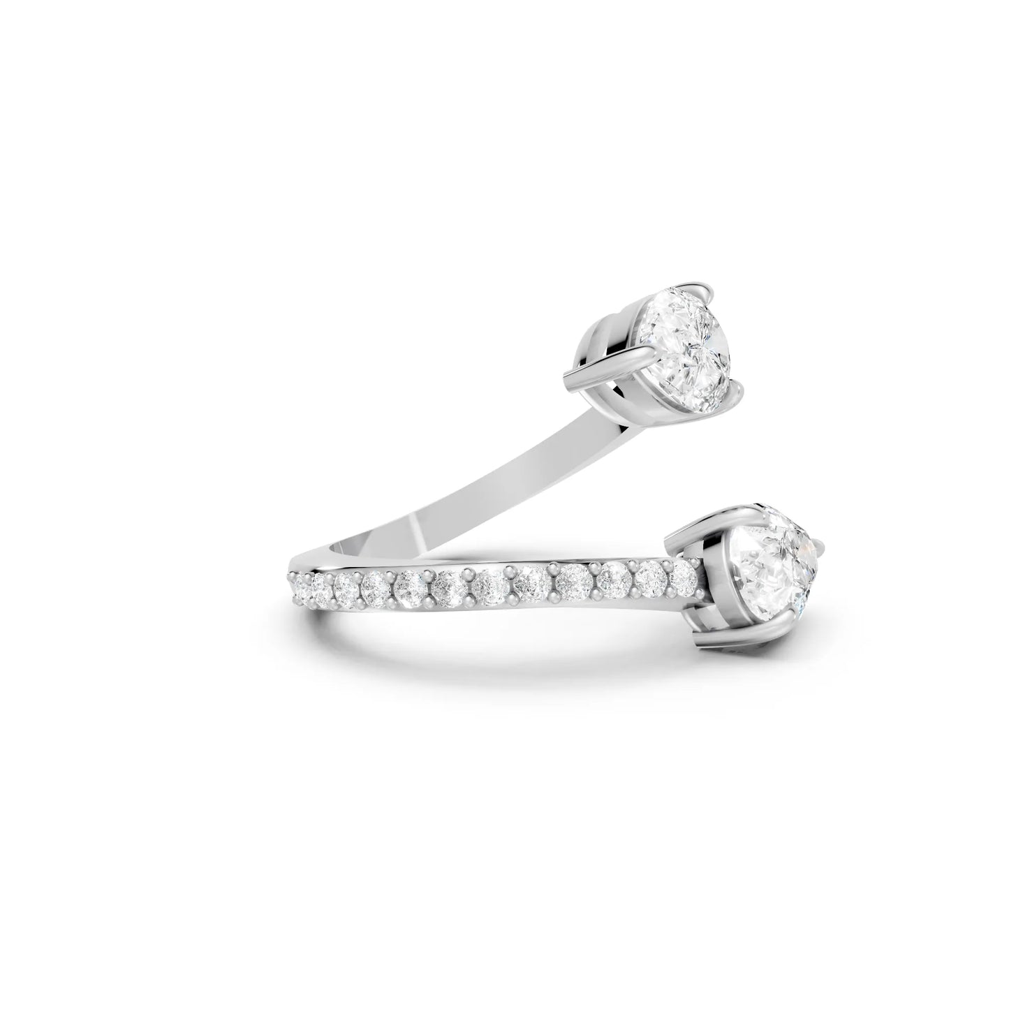 14K Gold Pear Cut Diamond Toi et Moi Bypass Engagement Ring with Side Accents