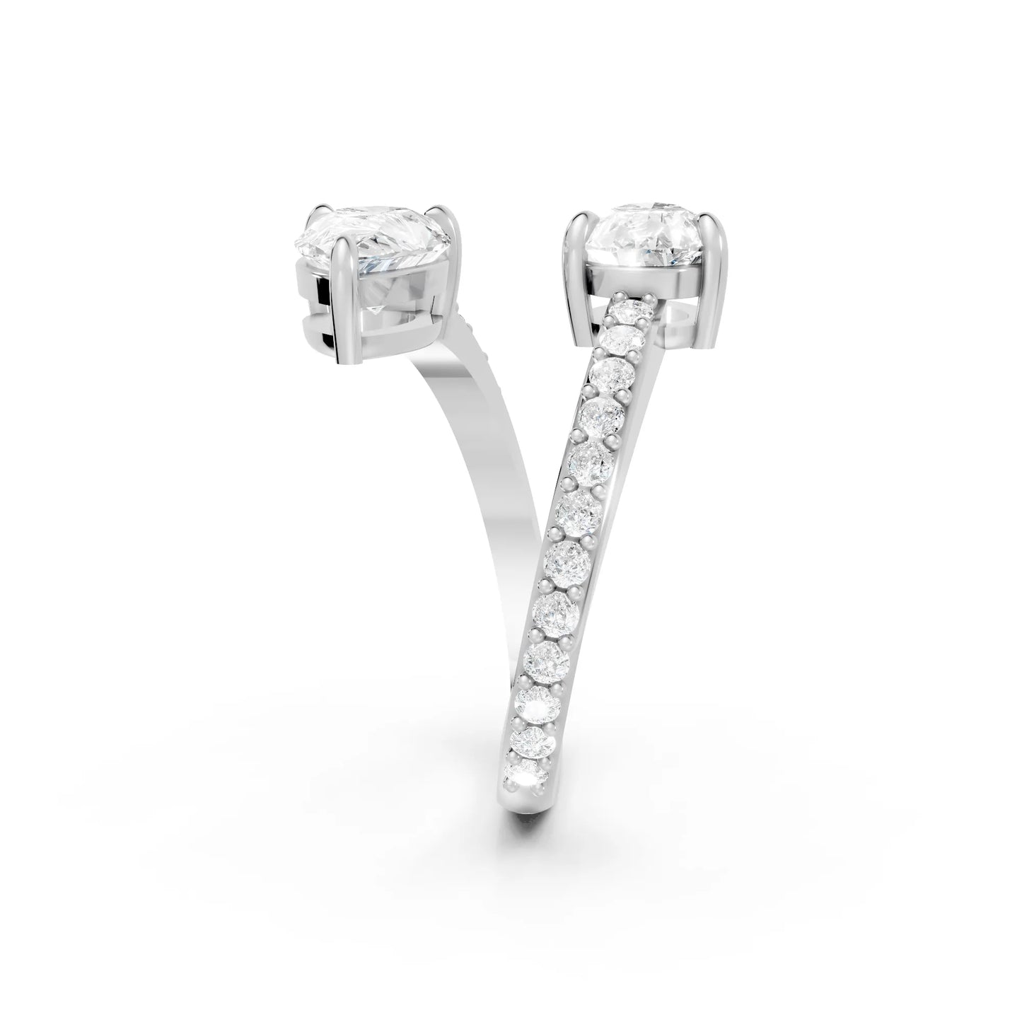 14K Gold Pear Cut Diamond Toi et Moi Bypass Engagement Ring with Side Accents