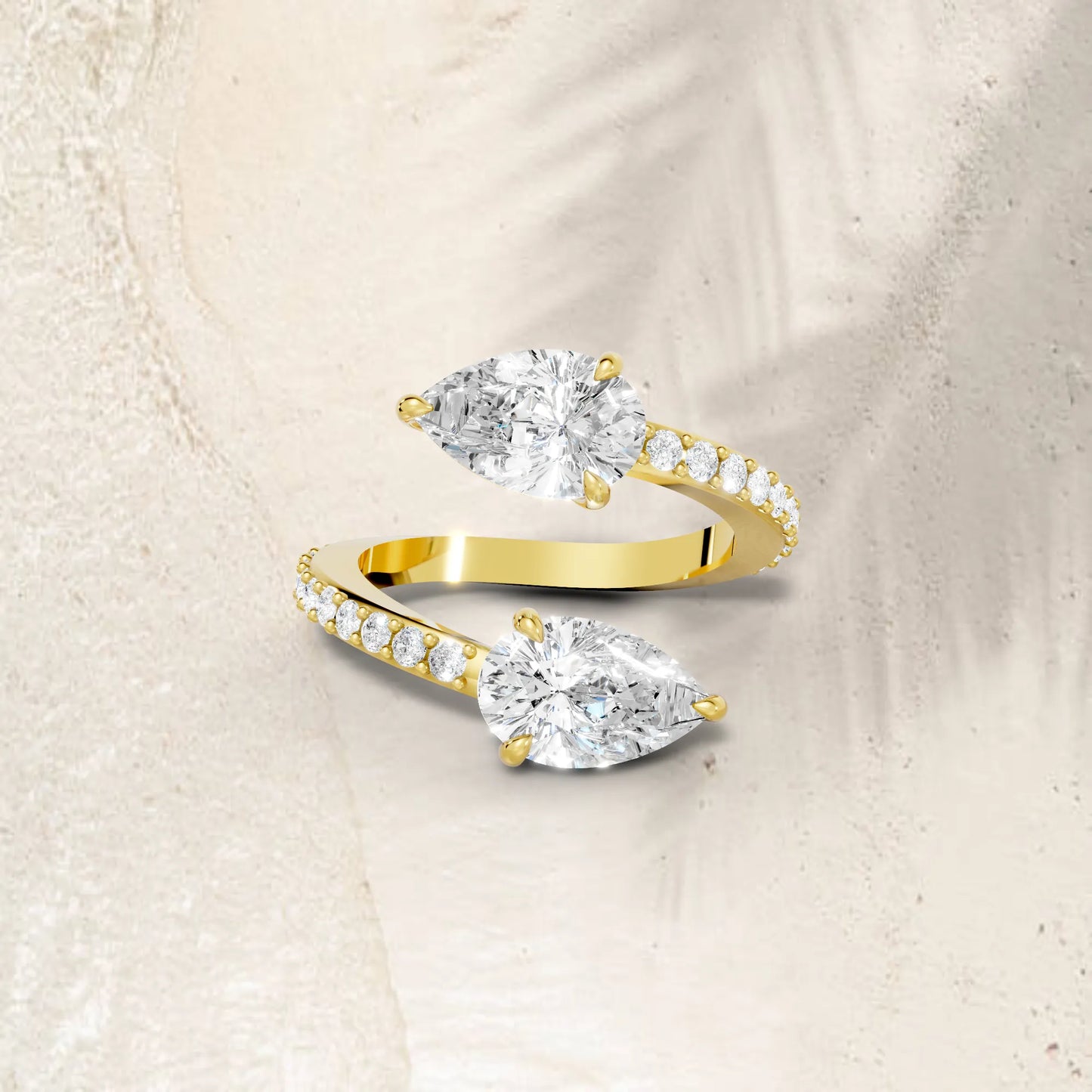 14K Gold Pear Cut Diamond Toi et Moi Bypass Engagement Ring with Side Accents