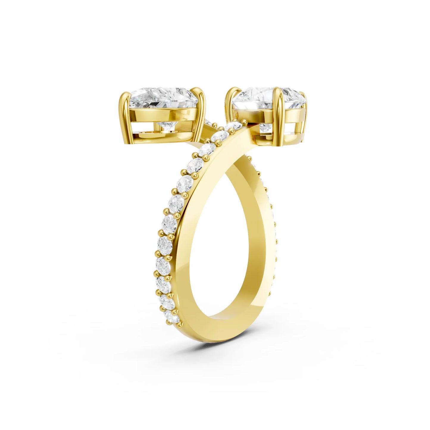 14K Gold Pear Cut Diamond Toi et Moi Bypass Engagement Ring with Side Accents