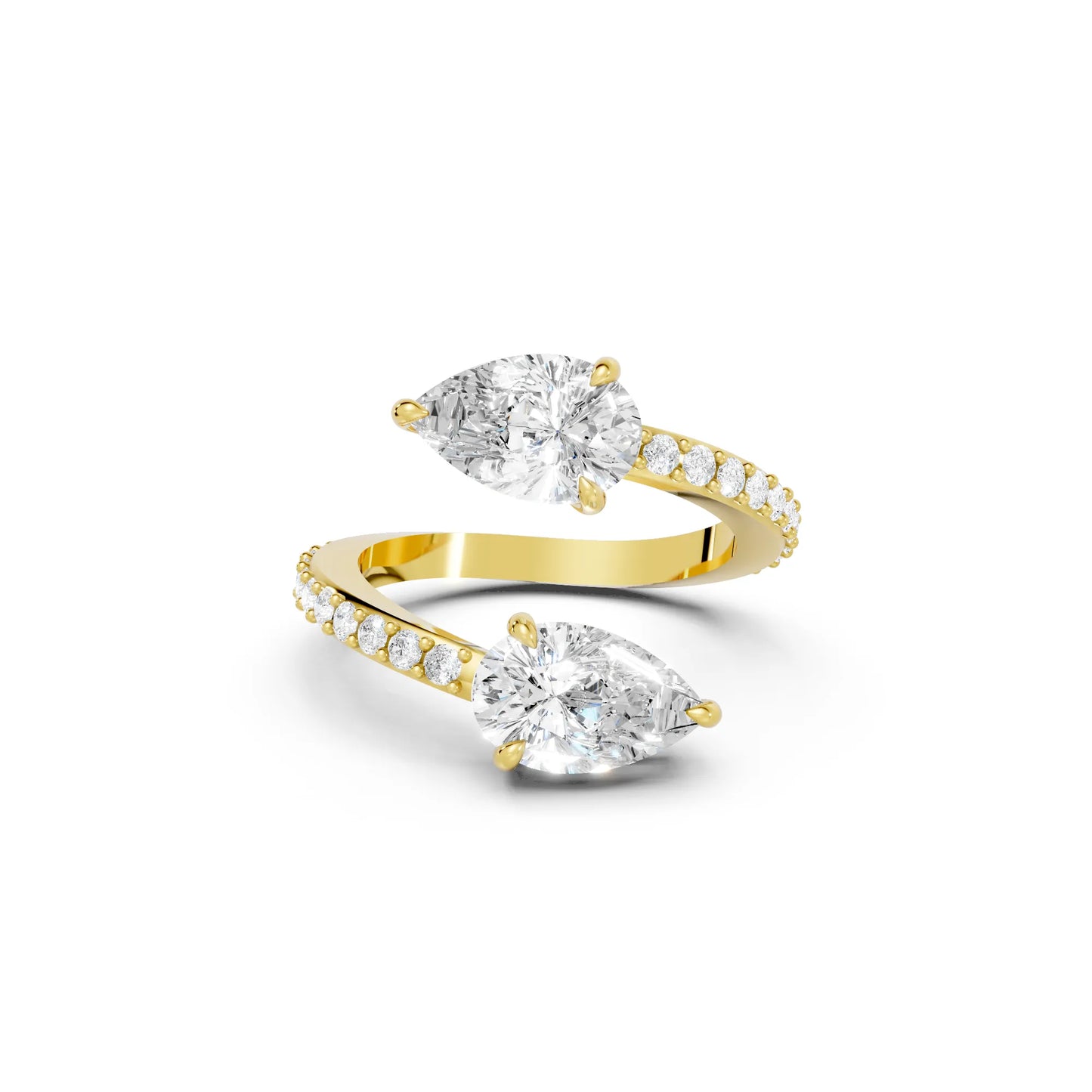 14K Gold Pear Cut Diamond Toi et Moi Bypass Engagement Ring with Side Accents