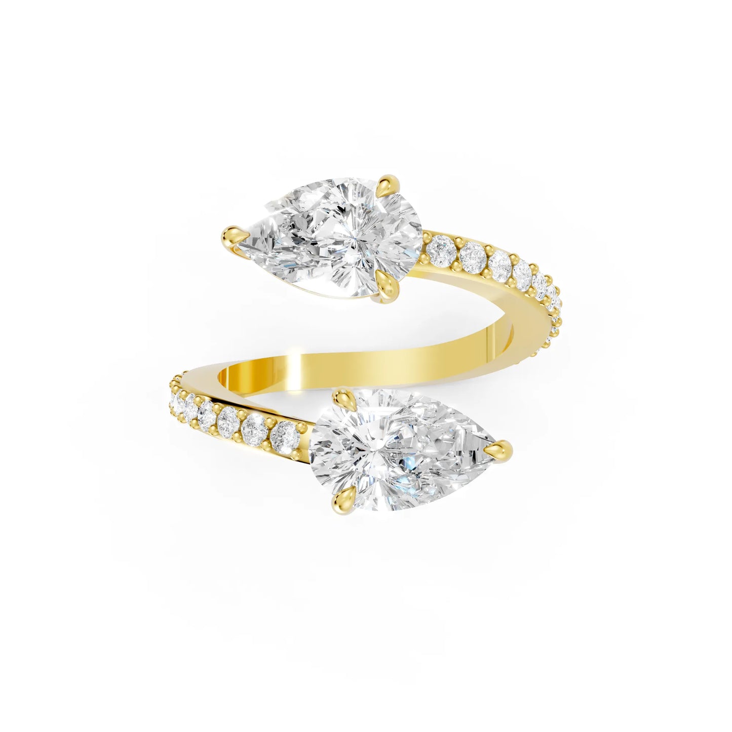14K Gold Pear Cut Diamond Toi et Moi Bypass Engagement Ring with Side Accents