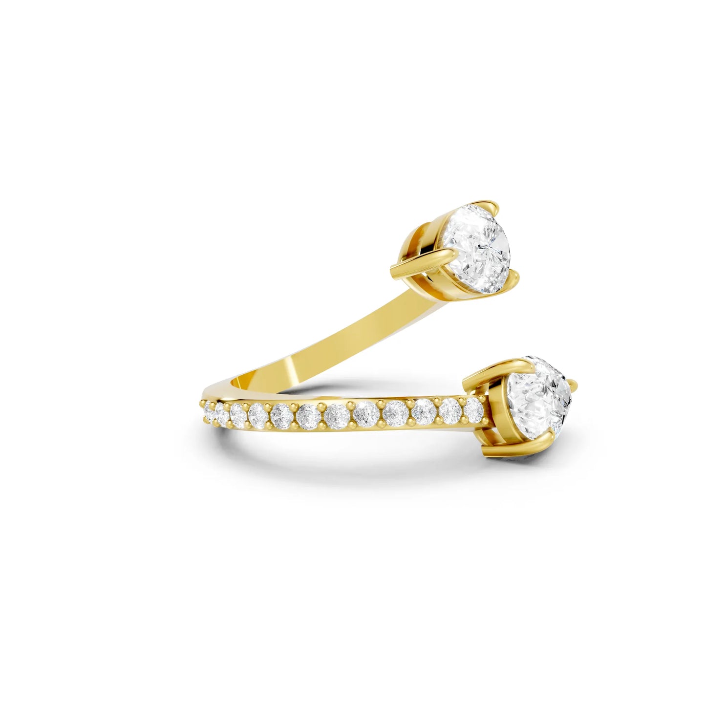 14K Gold Pear Cut Diamond Toi et Moi Bypass Engagement Ring with Side Accents