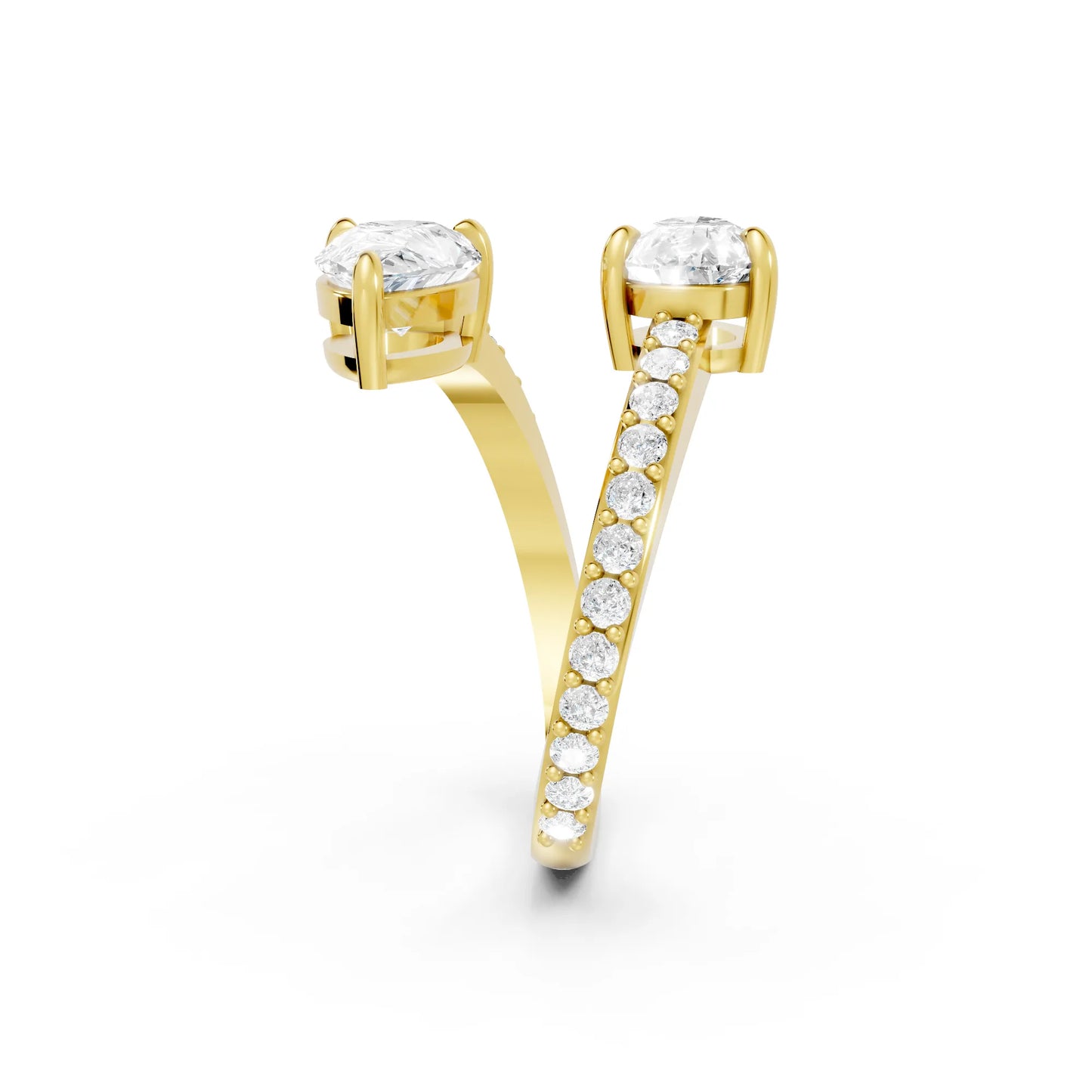 14K Gold Pear Cut Diamond Toi et Moi Bypass Engagement Ring with Side Accents