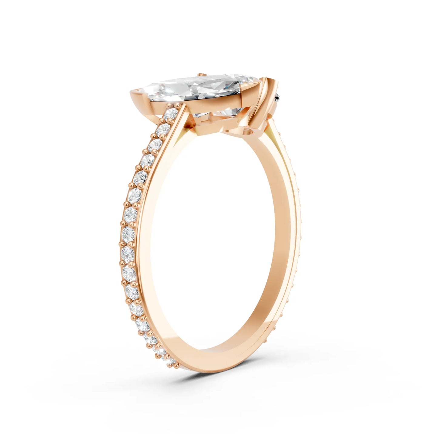 14K Gold Round and Marquise Cut Diamond Toi et Moi Engagement Ring with Side Accents