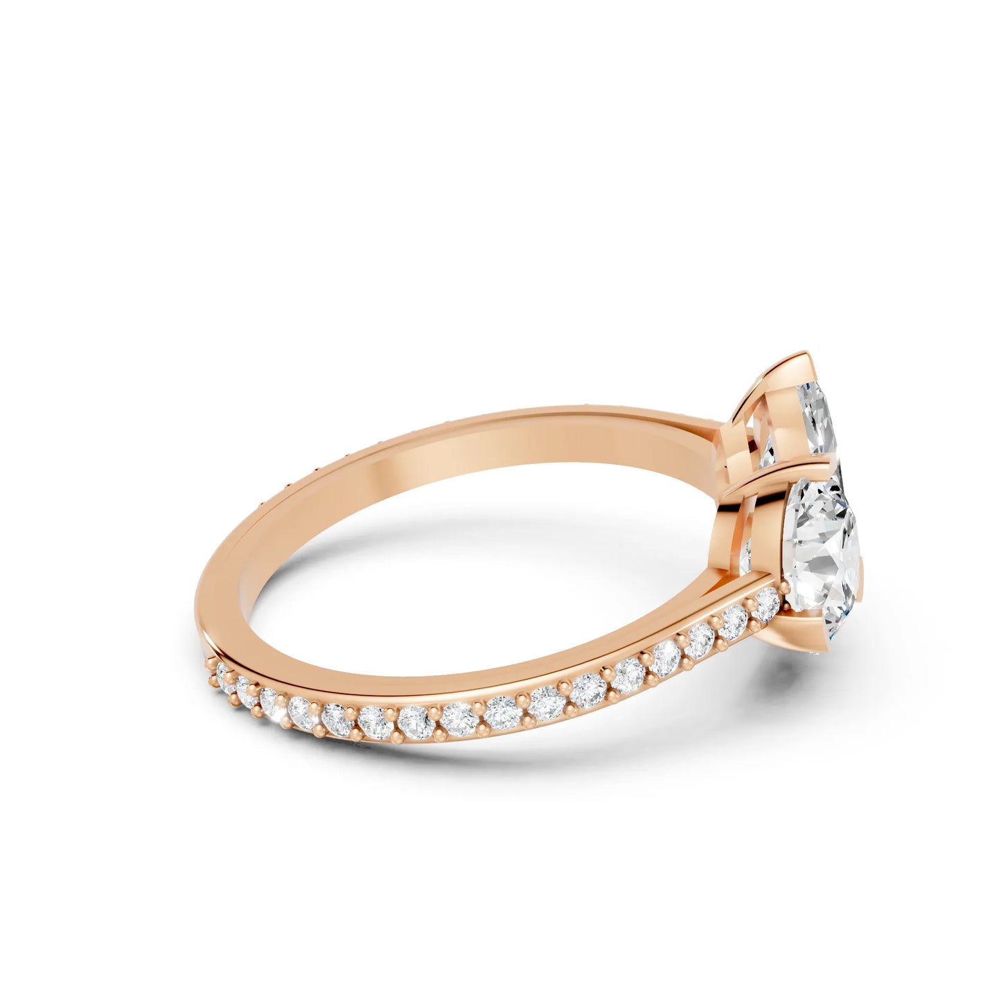 14K Gold Round and Marquise Cut Diamond Toi et Moi Engagement Ring with Side Accents
