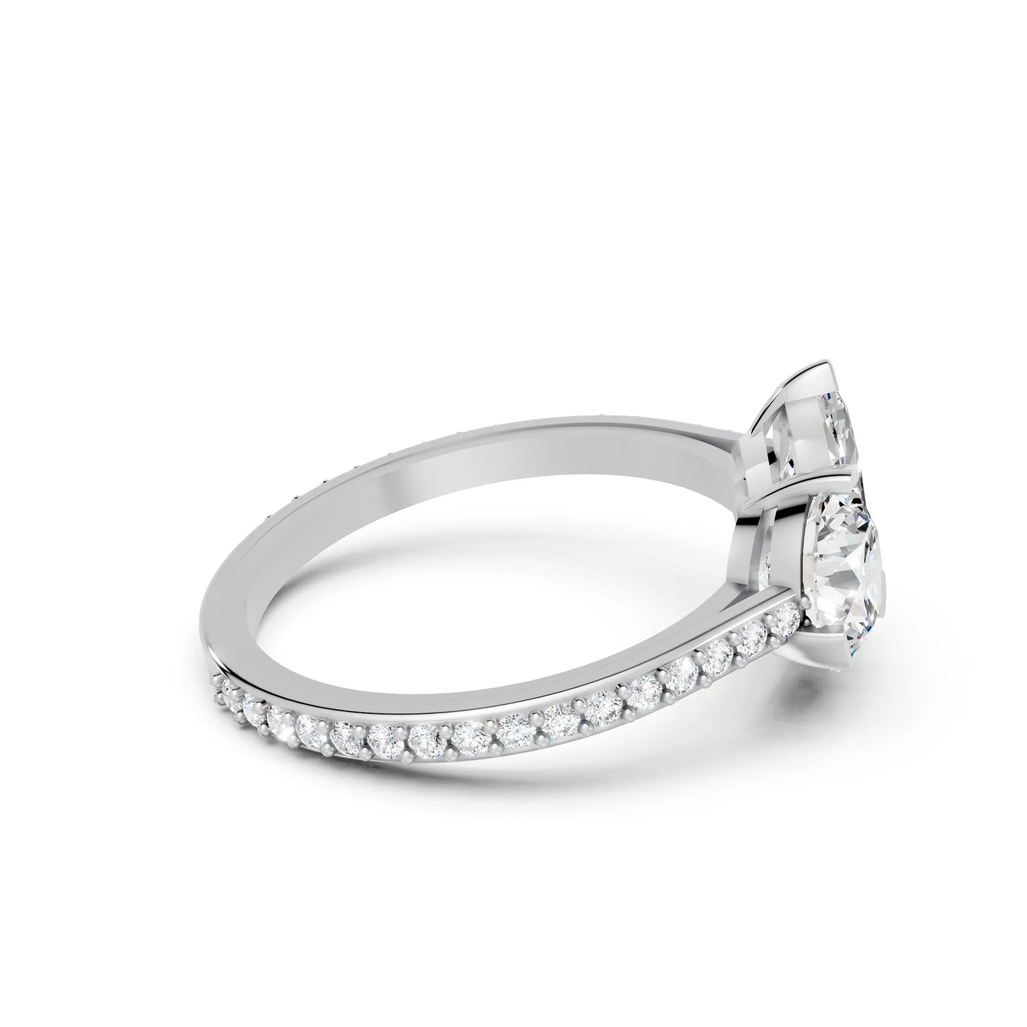 14K Gold Round and Marquise Cut Diamond Toi et Moi Engagement Ring with Side Accents