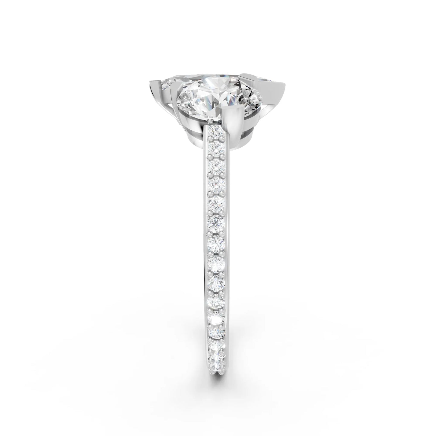 14K Gold Round and Marquise Cut Diamond Toi et Moi Engagement Ring with Side Accents