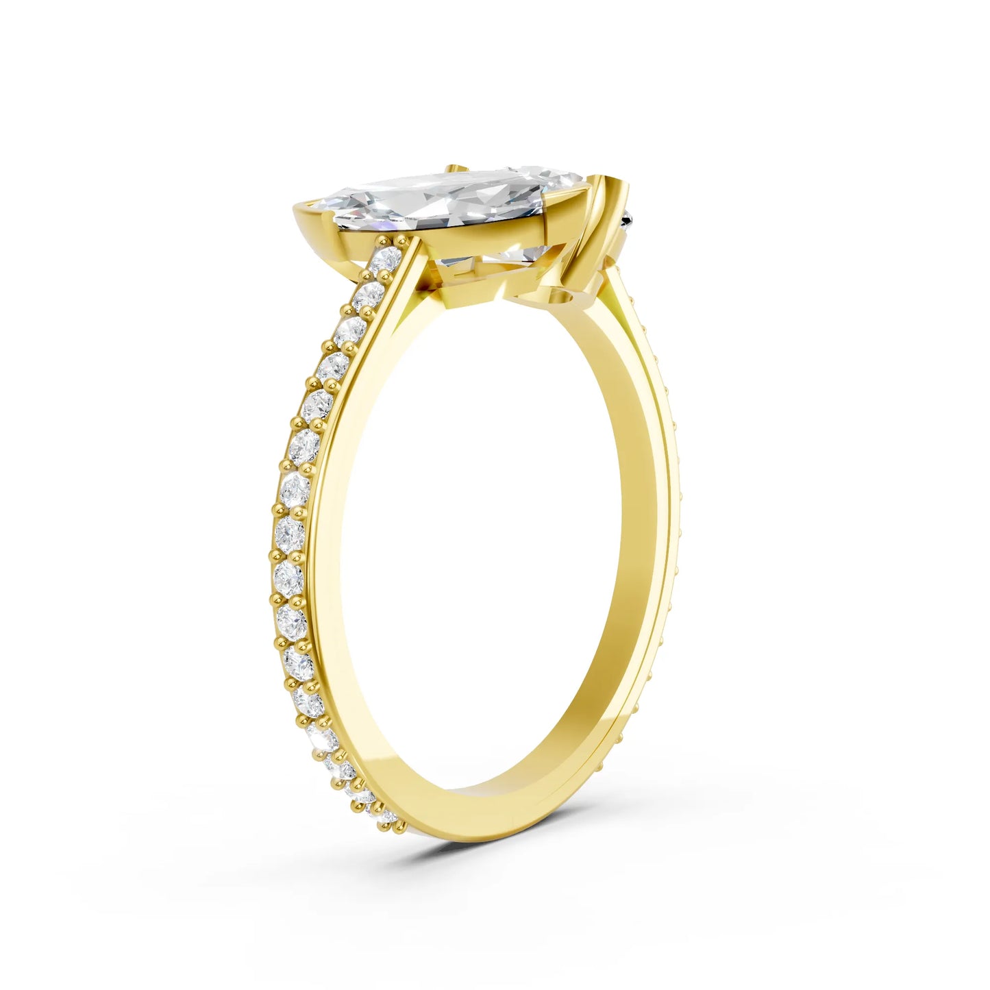 14K Gold Round and Marquise Cut Diamond Toi et Moi Engagement Ring with Side Accents