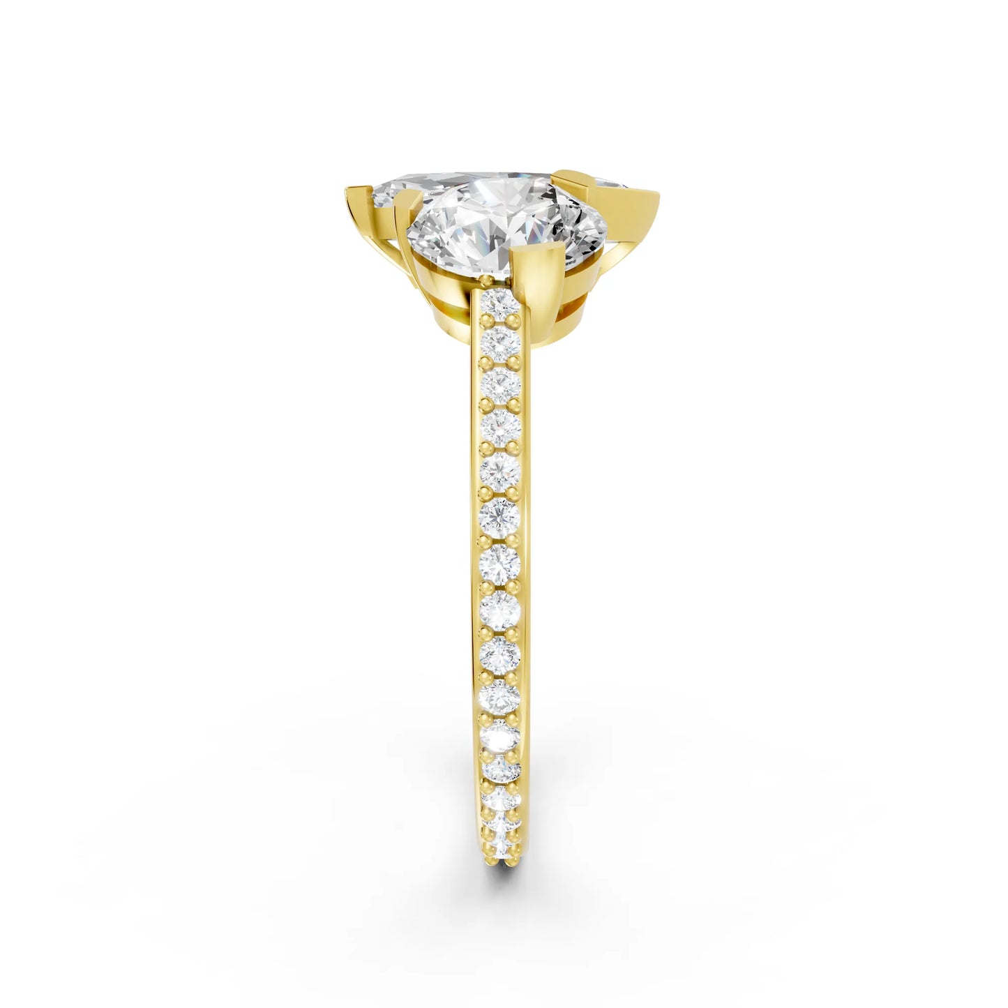 14K Gold Round and Marquise Cut Diamond Toi et Moi Engagement Ring with Side Accents