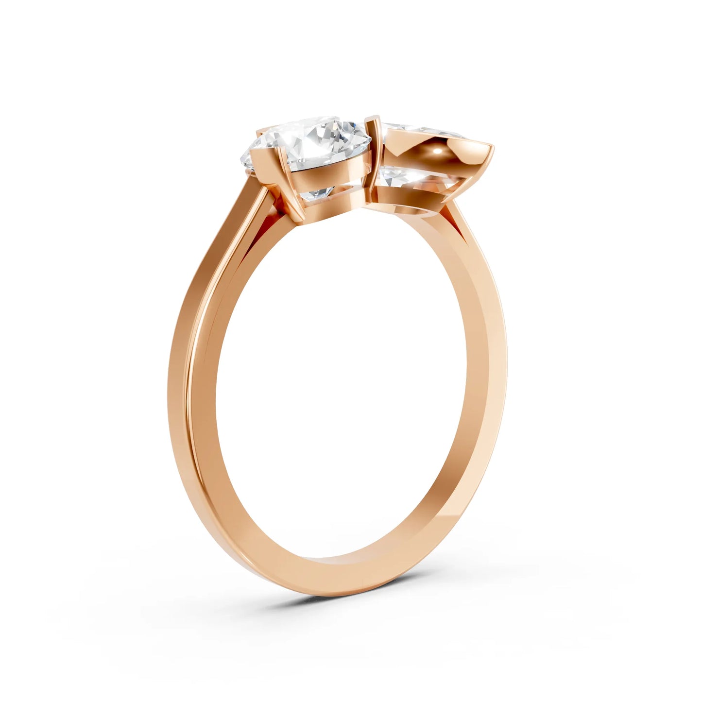 14K Gold Round and Marquise Cut Diamond Toi et Moi Engagement Ring