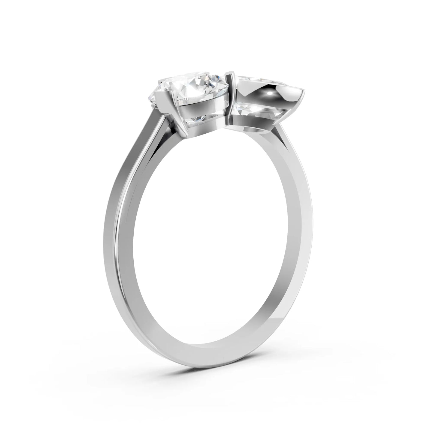 14K Gold Round and Marquise Cut Diamond Toi et Moi Engagement Ring