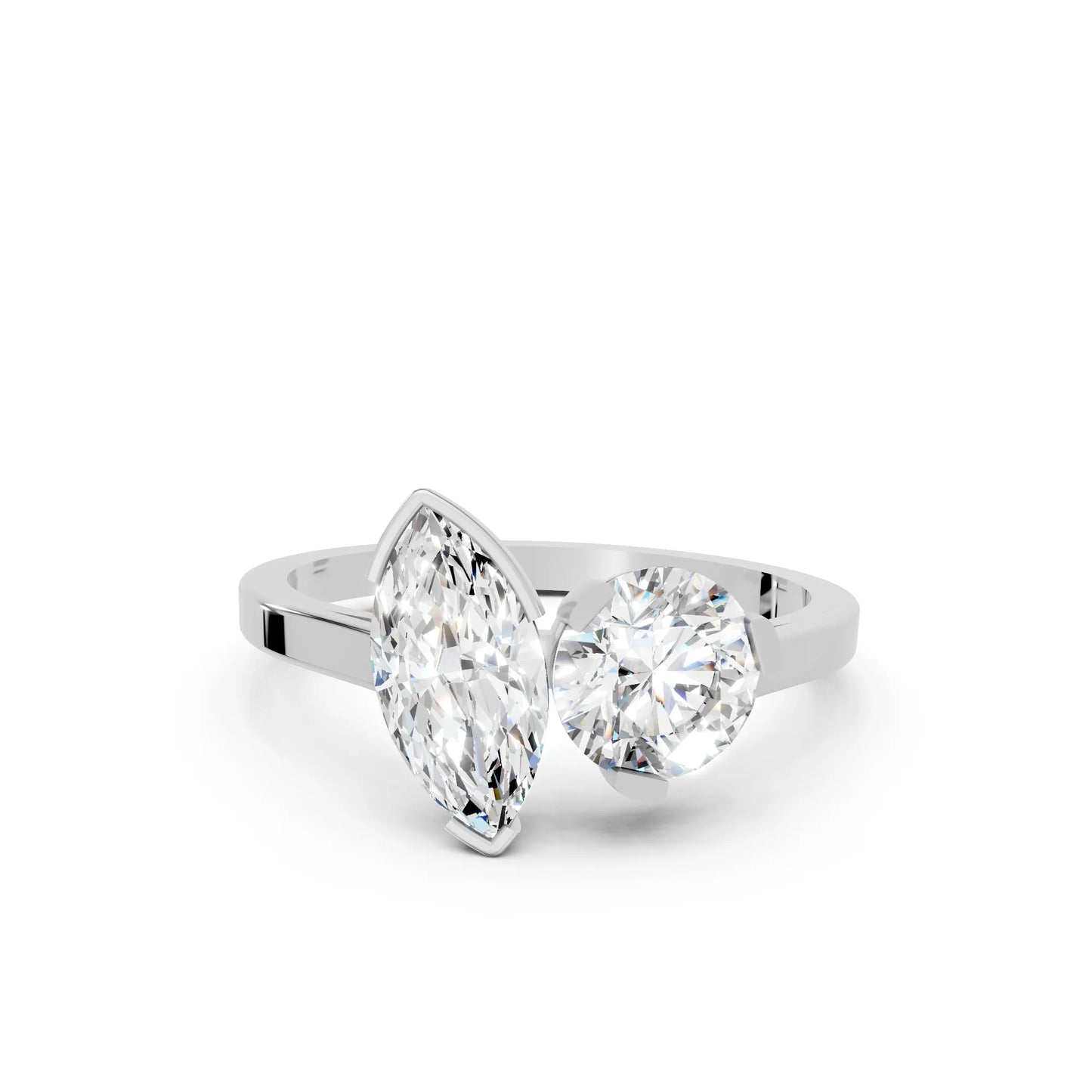 14K Gold Round and Marquise Cut Diamond Toi et Moi Engagement Ring