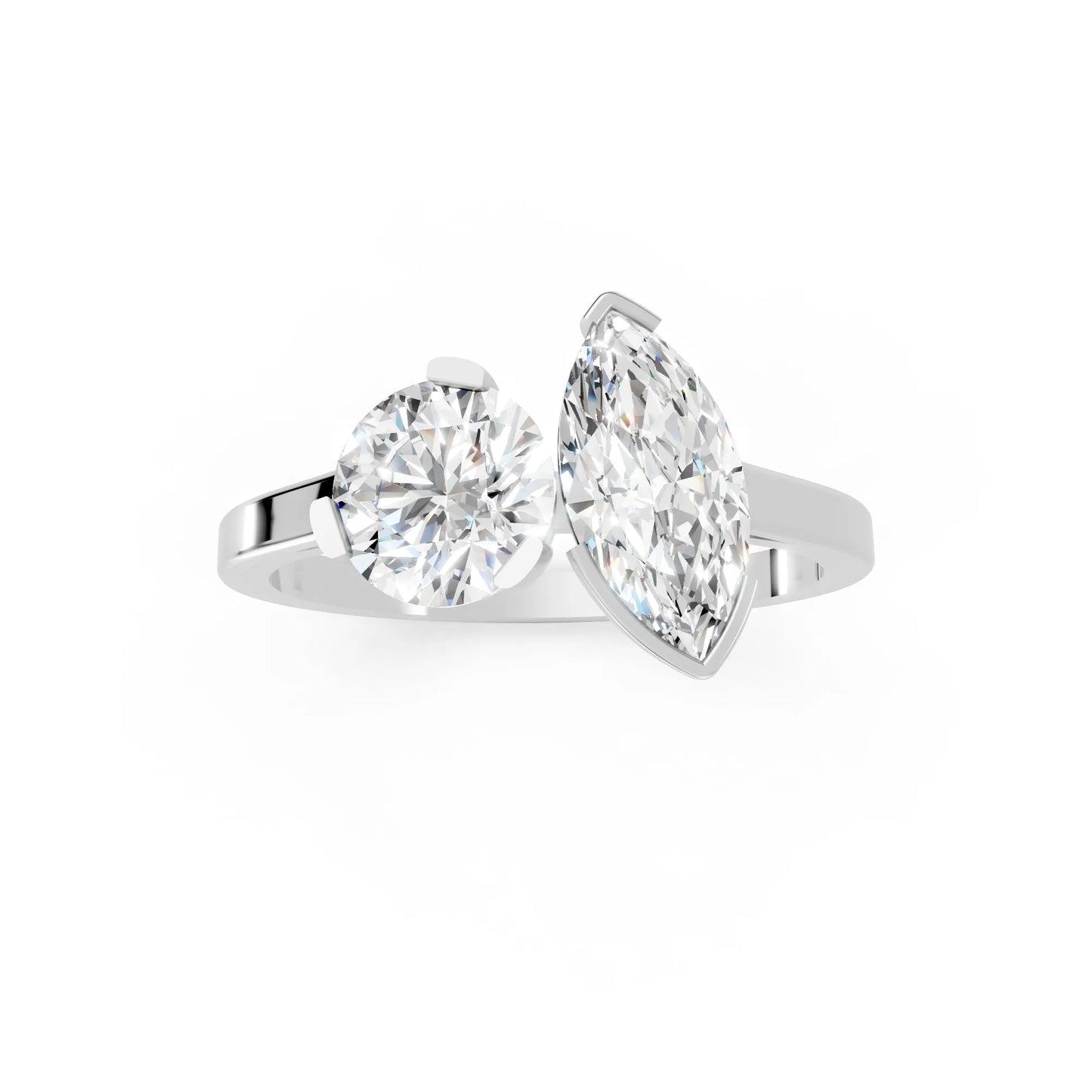 14K Gold Round and Marquise Cut Diamond Toi et Moi Engagement Ring