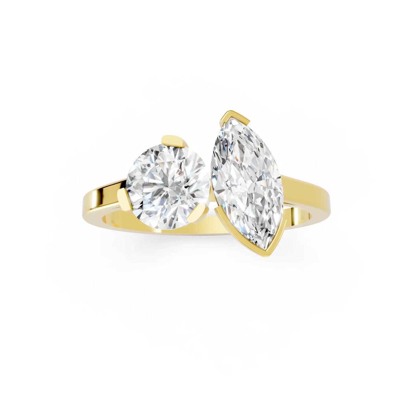 14K Gold Round and Marquise Cut Diamond Toi et Moi Engagement Ring