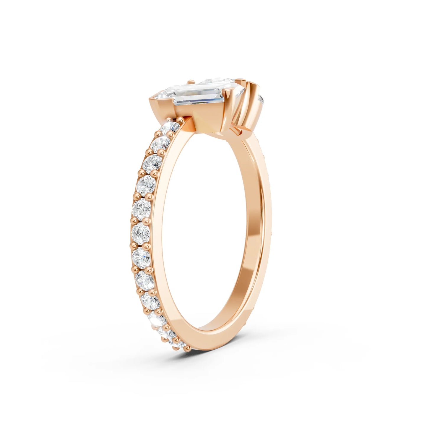 14K Gold Round and Emerald Cut Diamond Toi et Moi Engagement Ring with Side Accents