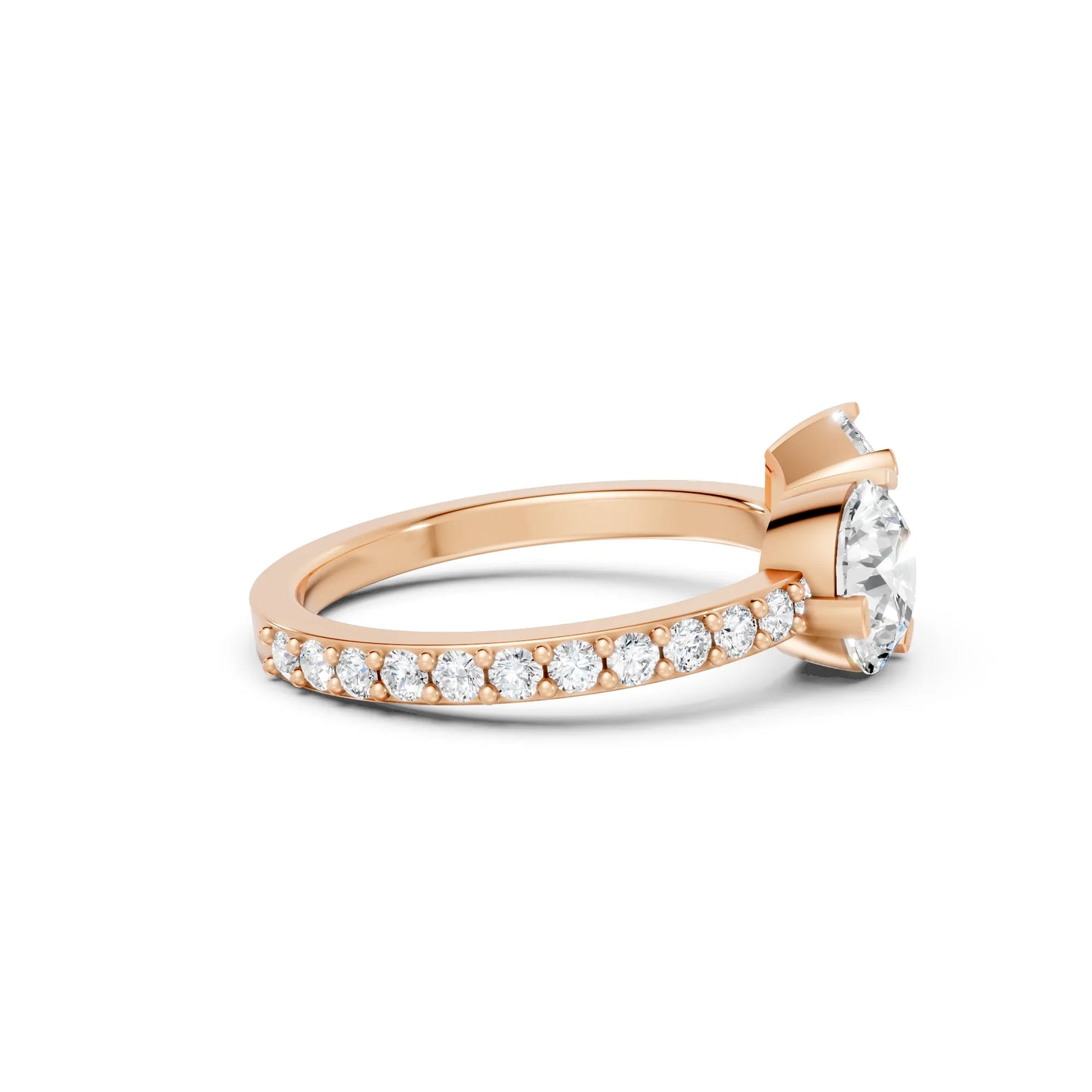 14K Gold Round and Emerald Cut Diamond Toi et Moi Engagement Ring with Side Accents