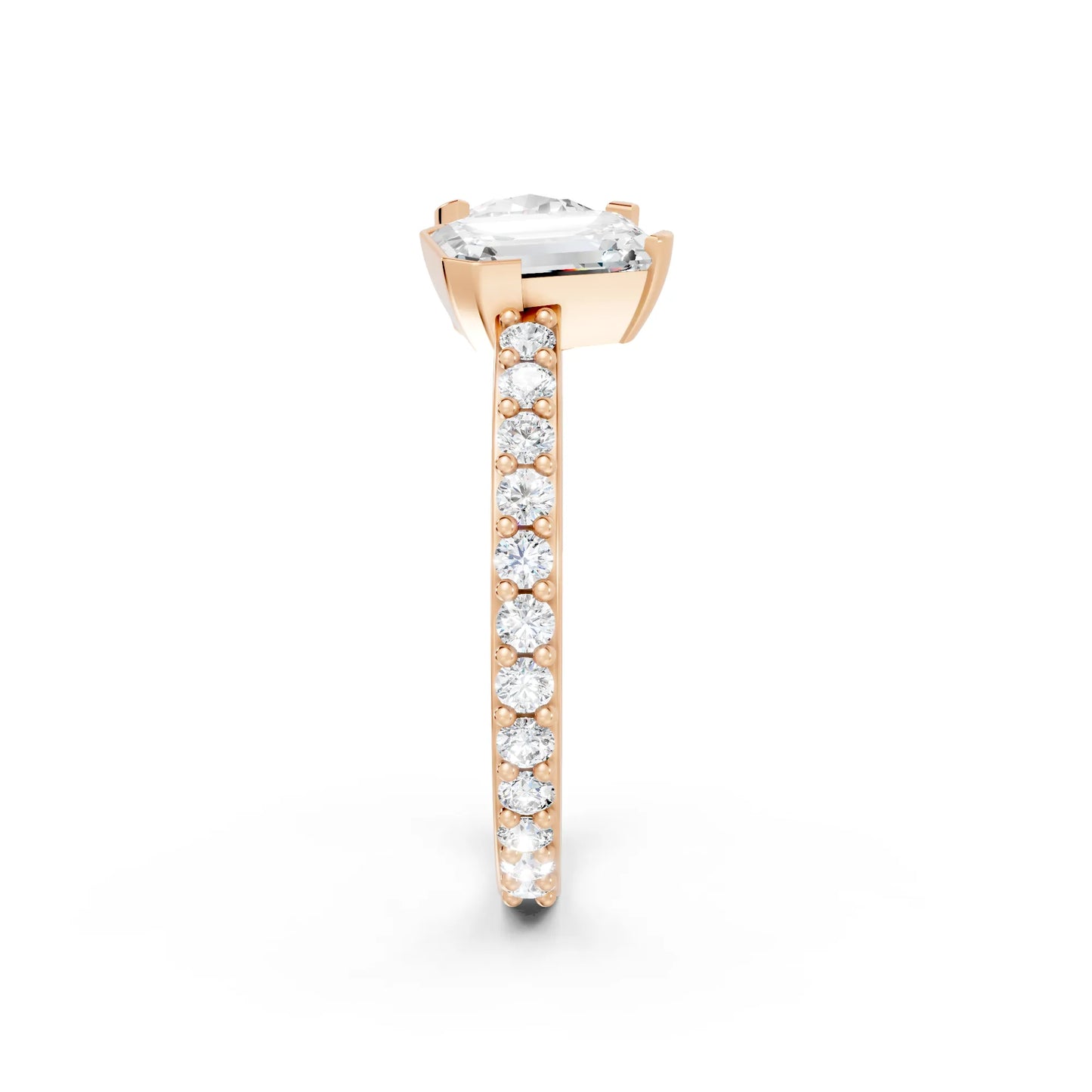 14K Gold Round and Emerald Cut Diamond Toi et Moi Engagement Ring with Side Accents