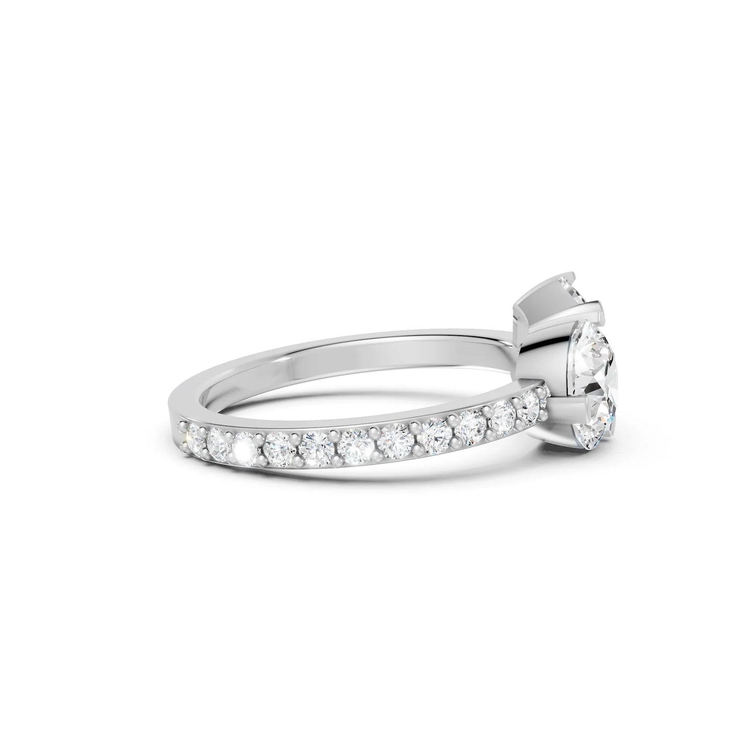14K Gold Round and Emerald Cut Diamond Toi et Moi Engagement Ring with Side Accents