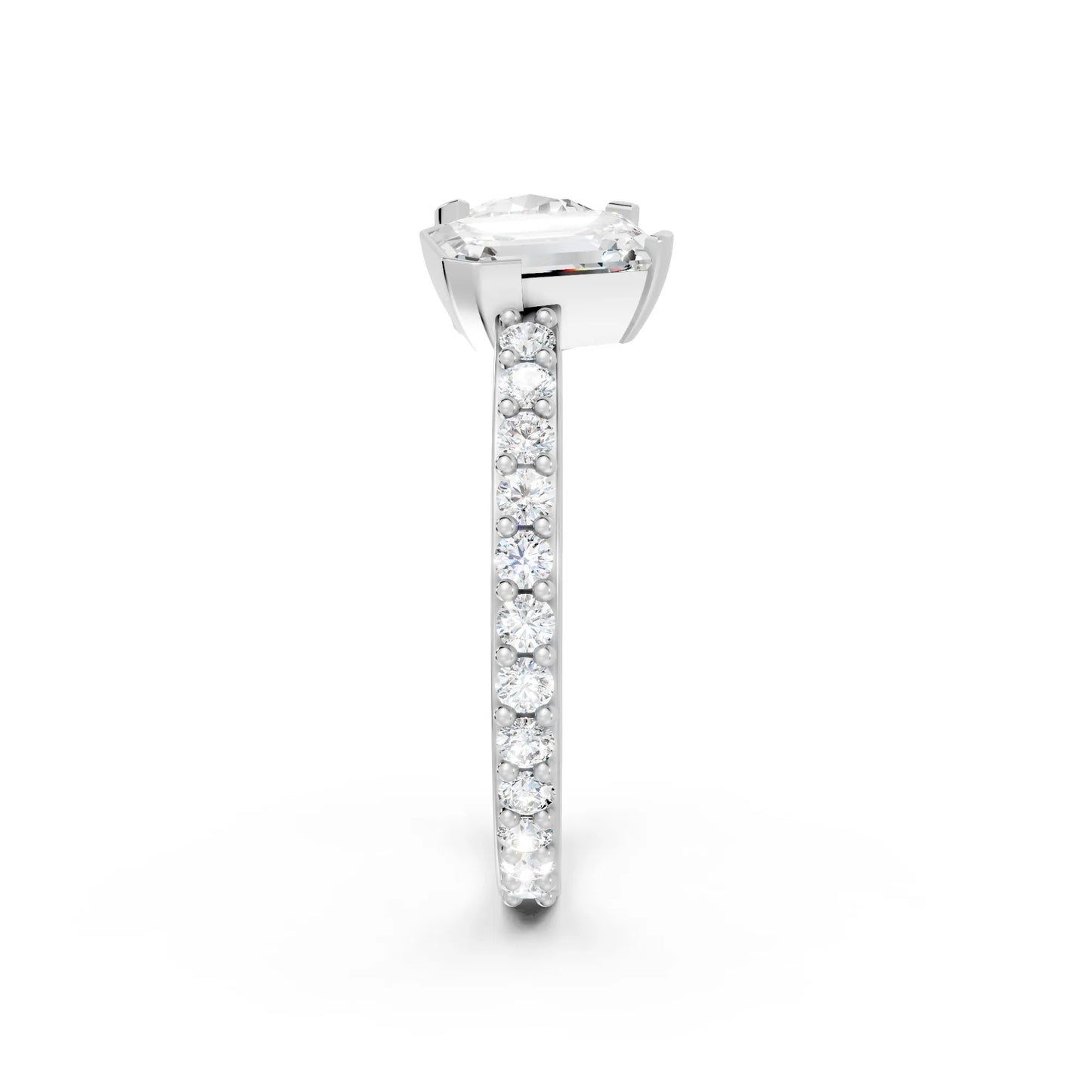 14K Gold Round and Emerald Cut Diamond Toi et Moi Engagement Ring with Side Accents