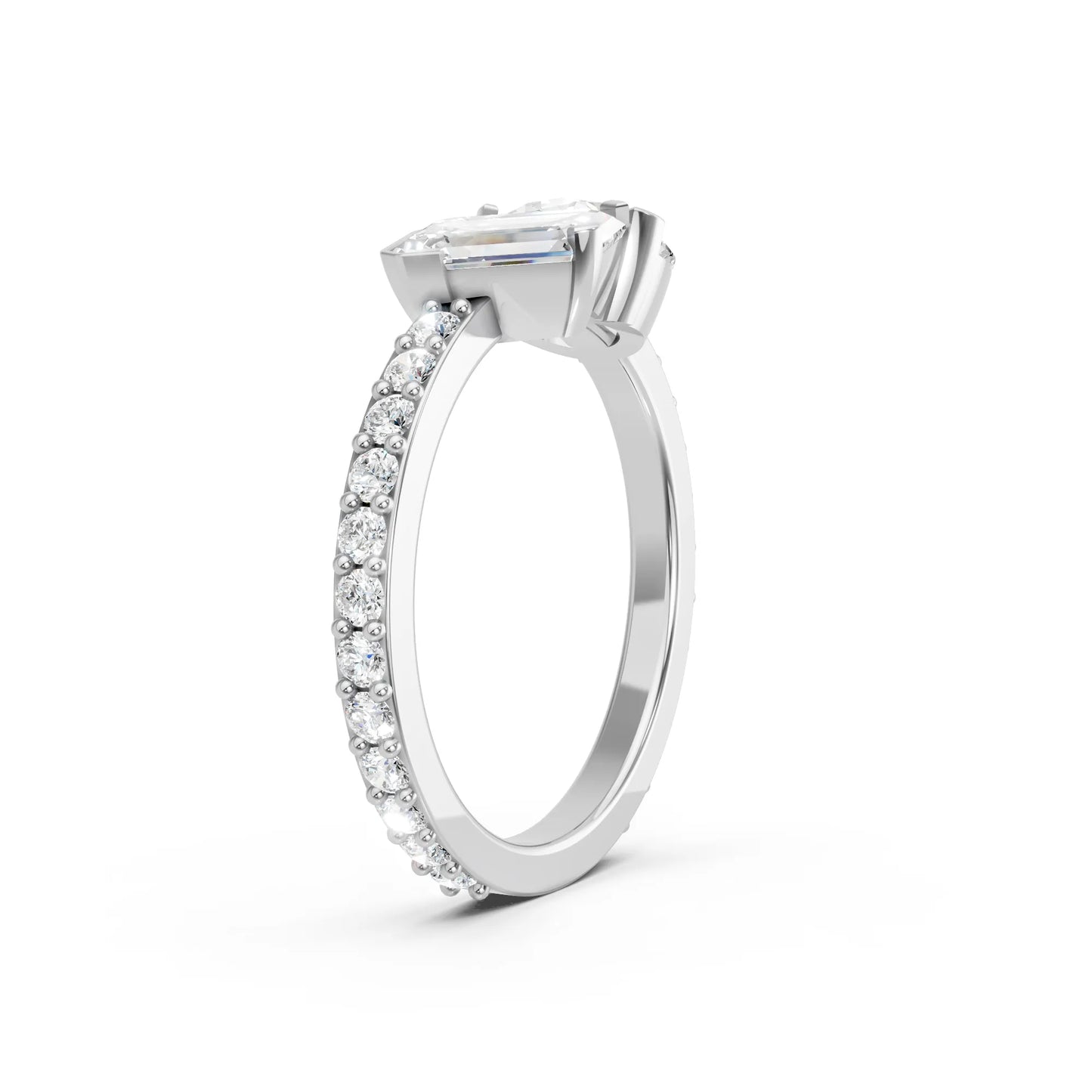 14K Gold Round and Emerald Cut Diamond Toi et Moi Engagement Ring with Side Accents
