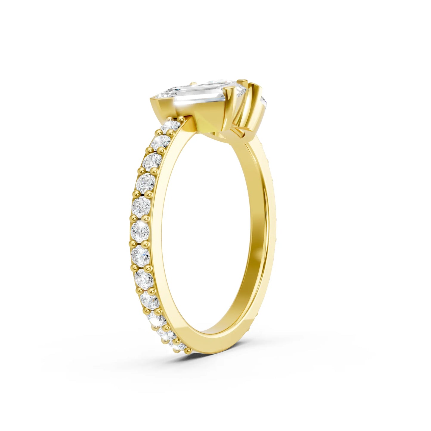 14K Gold Round and Emerald Cut Diamond Toi et Moi Engagement Ring with Side Accents