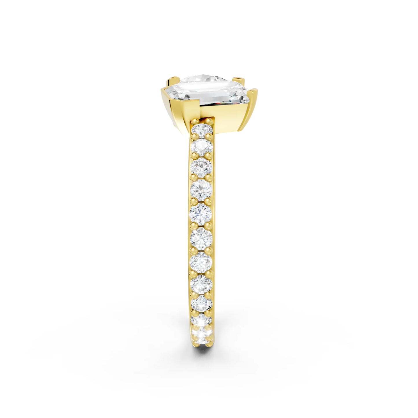 14K Gold Round and Emerald Cut Diamond Toi et Moi Engagement Ring with Side Accents