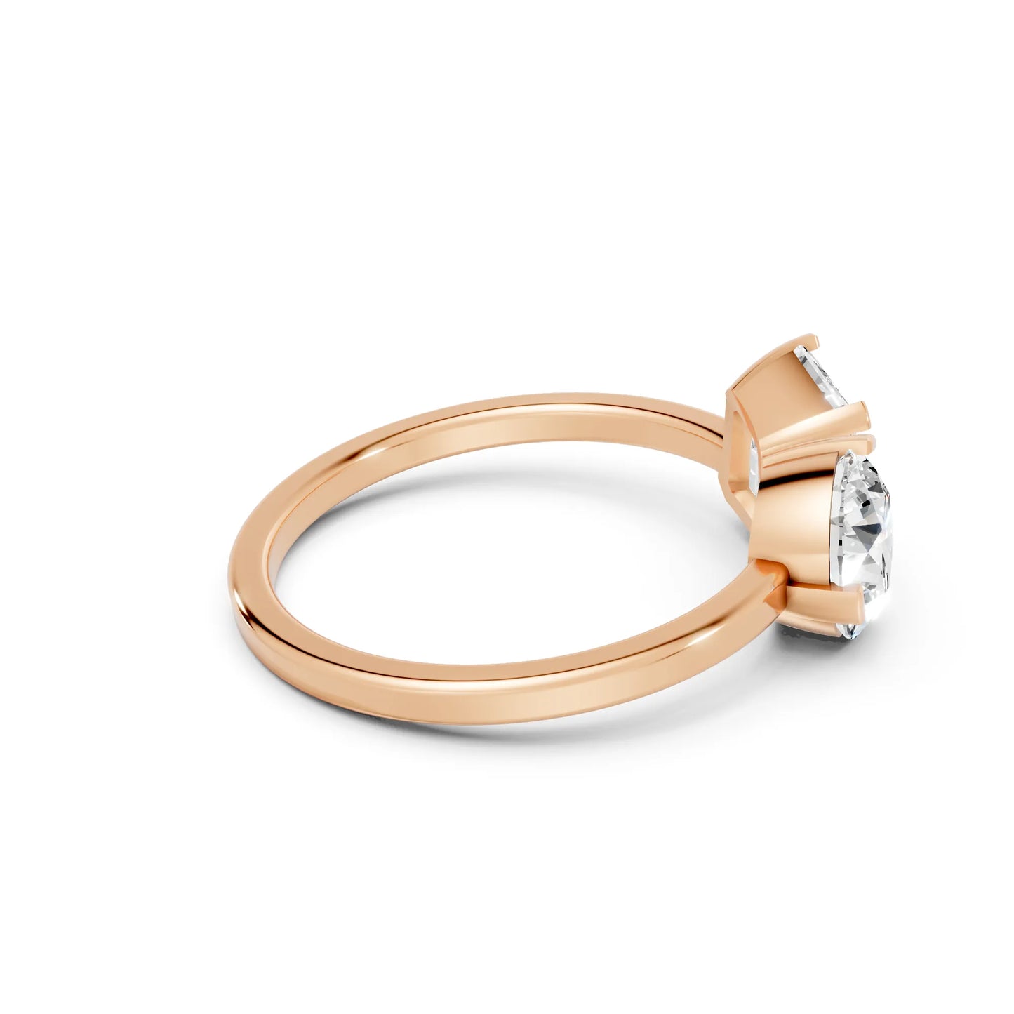 14K Gold Round and Emerald Cut Diamond Toi et Moi Engagement Ring