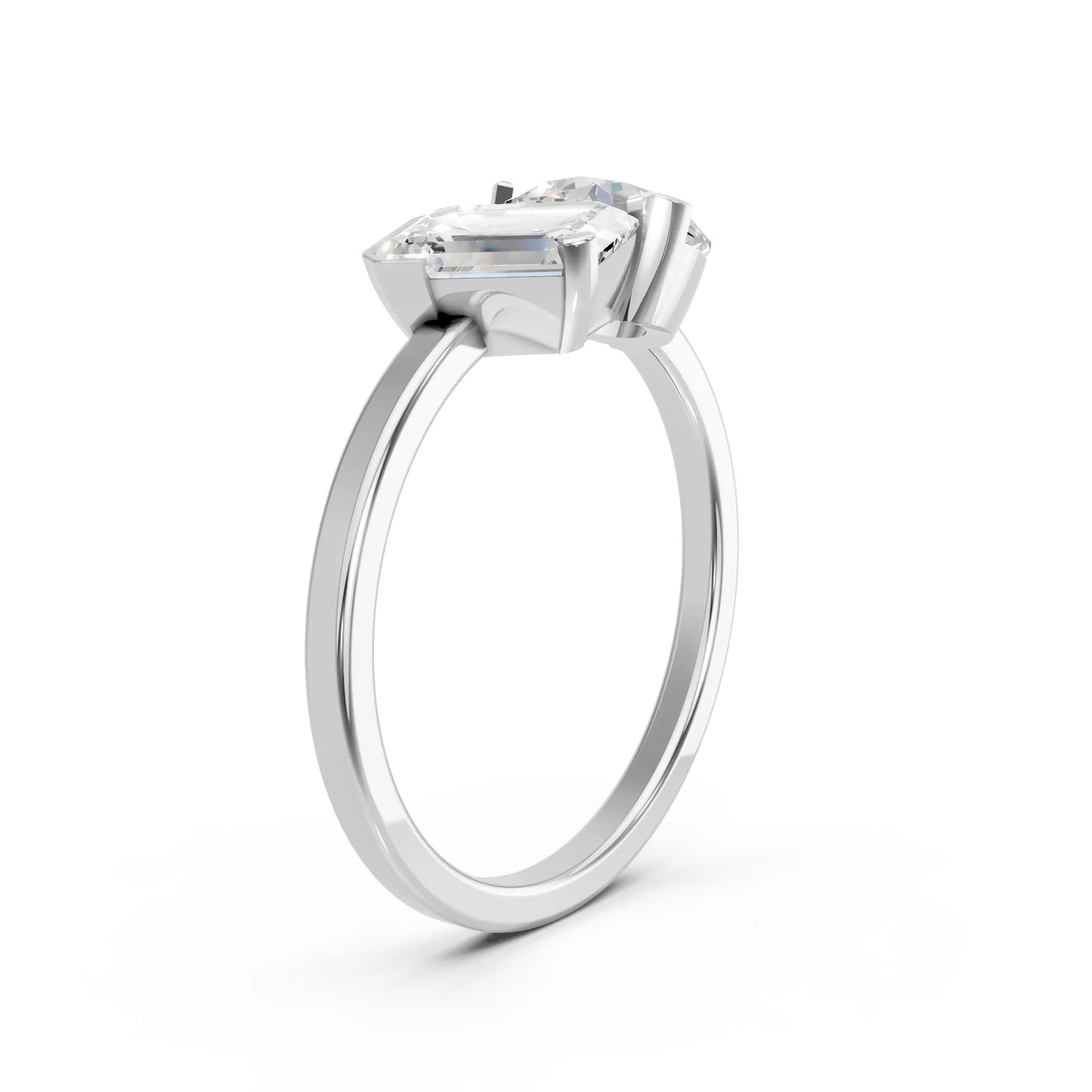 14K Gold Round and Emerald Cut Diamond Toi et Moi Engagement Ring