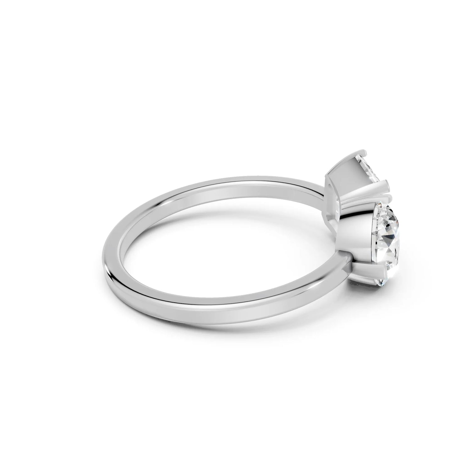 14K Gold Round and Emerald Cut Diamond Toi et Moi Engagement Ring