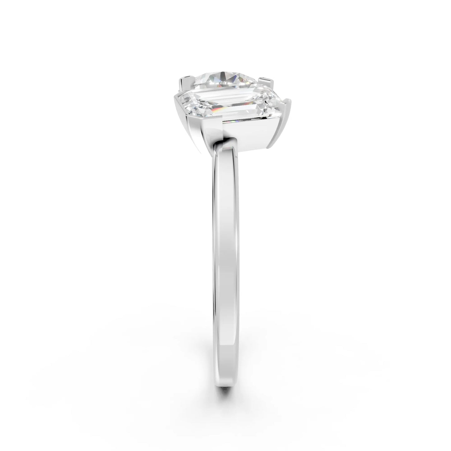 14K Gold Round and Emerald Cut Diamond Toi et Moi Engagement Ring