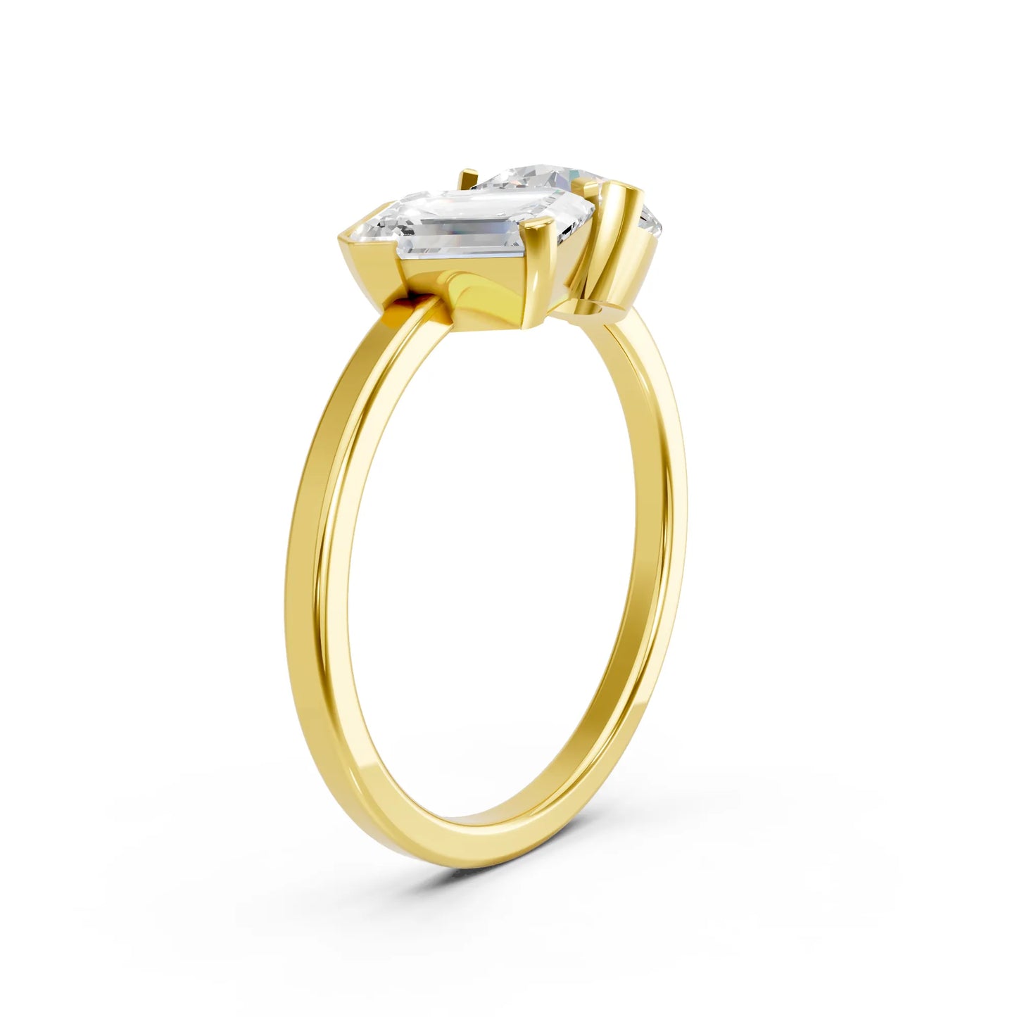 14K Gold Round and Emerald Cut Diamond Toi et Moi Engagement Ring
