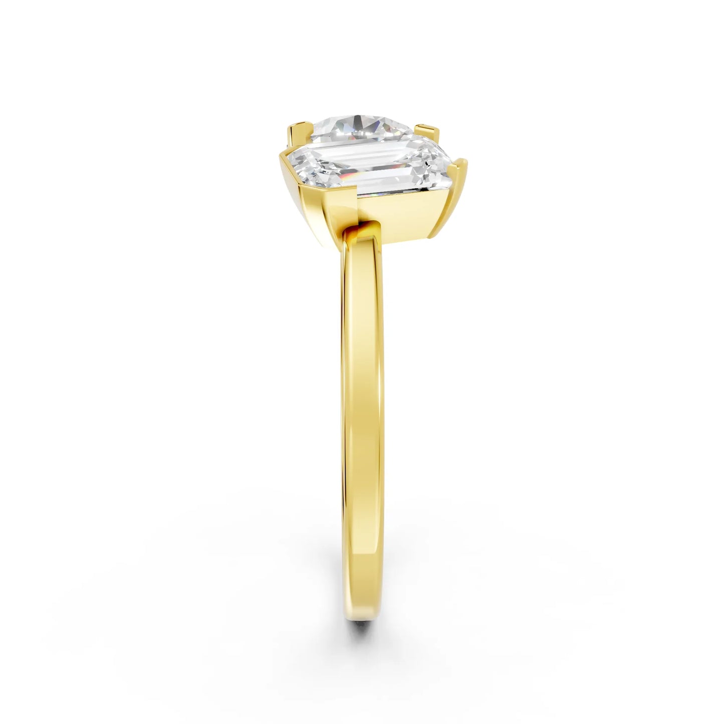 14K Gold Round and Emerald Cut Diamond Toi et Moi Engagement Ring