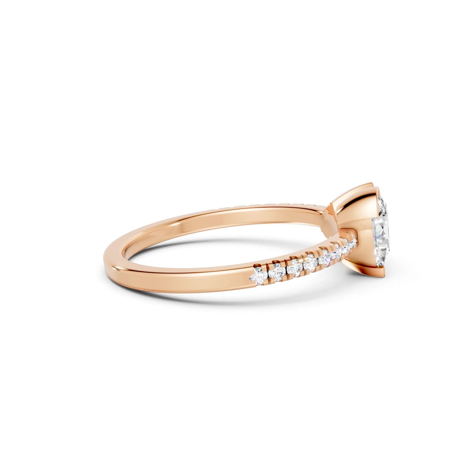 14K Gold Heart and Pear Cut Diamond Toi et Moi Ring with Side Accents