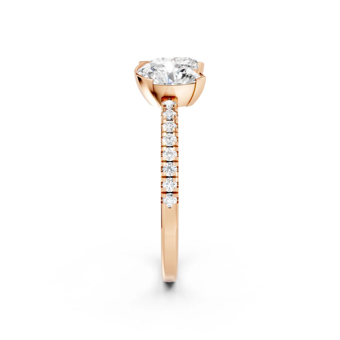14K Gold Heart and Pear Cut Diamond Toi et Moi Ring with Side Accents