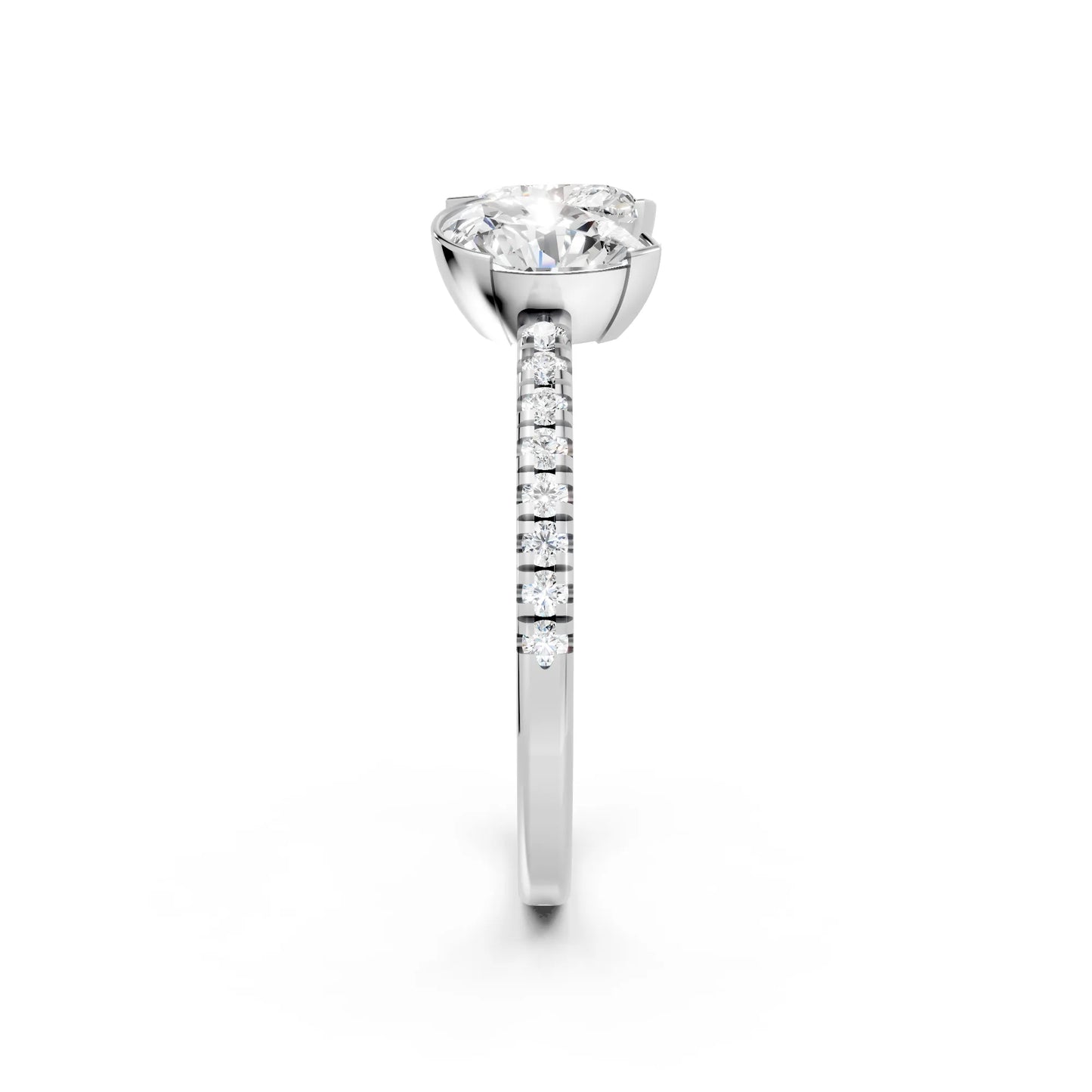 14K Gold Heart and Pear Cut Diamond Toi et Moi Ring with Side Accents