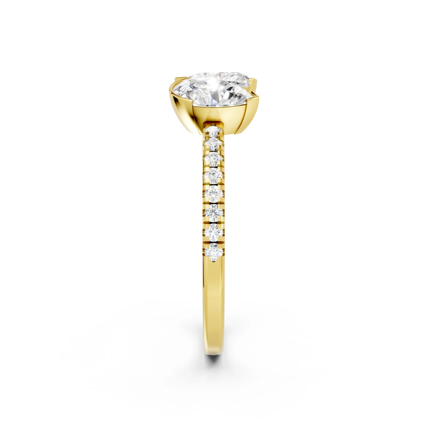 14K Gold Heart and Pear Cut Diamond Toi et Moi Ring with Side Accents