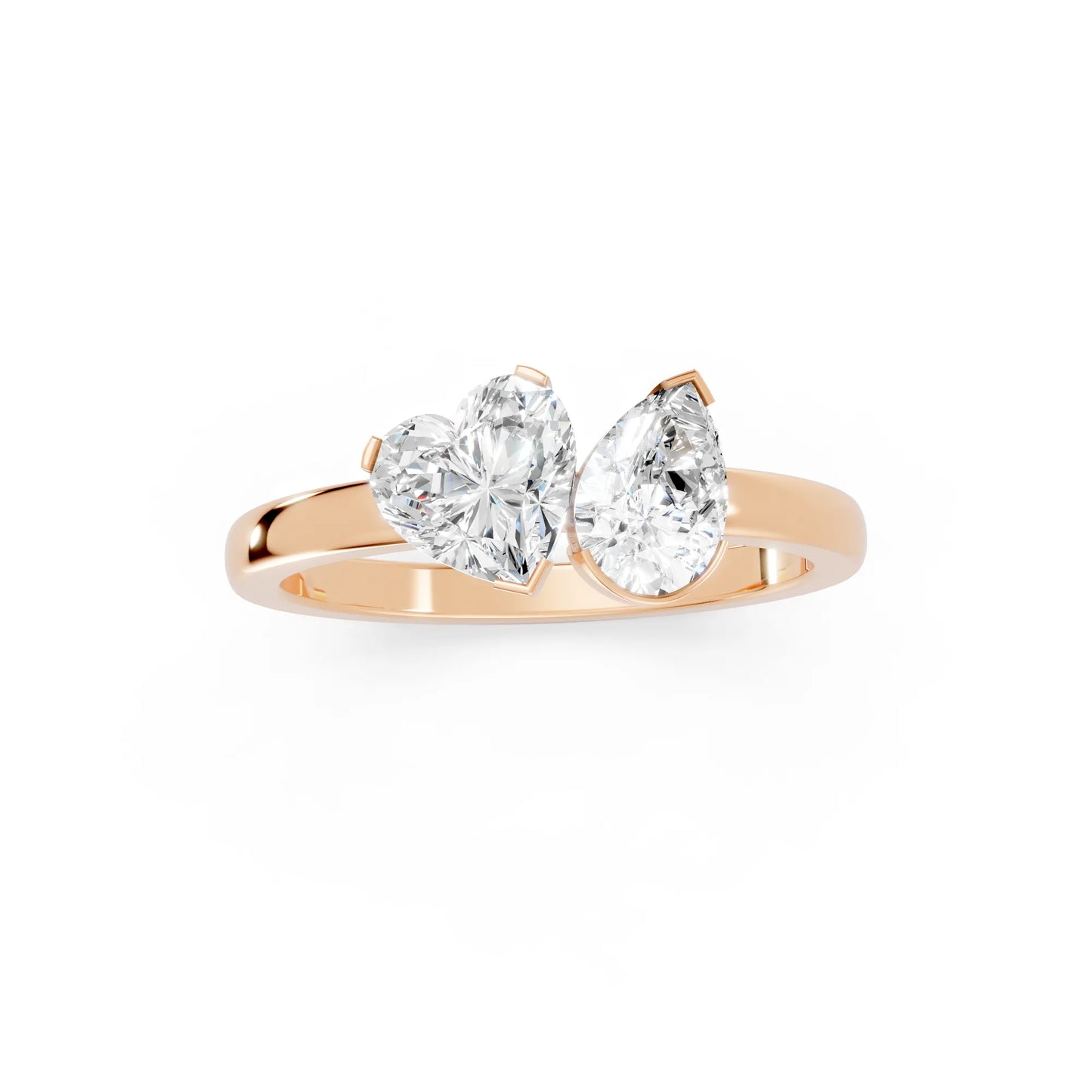 14K Gold Heart and Pear Cut Diamond Toi et Moi Ring