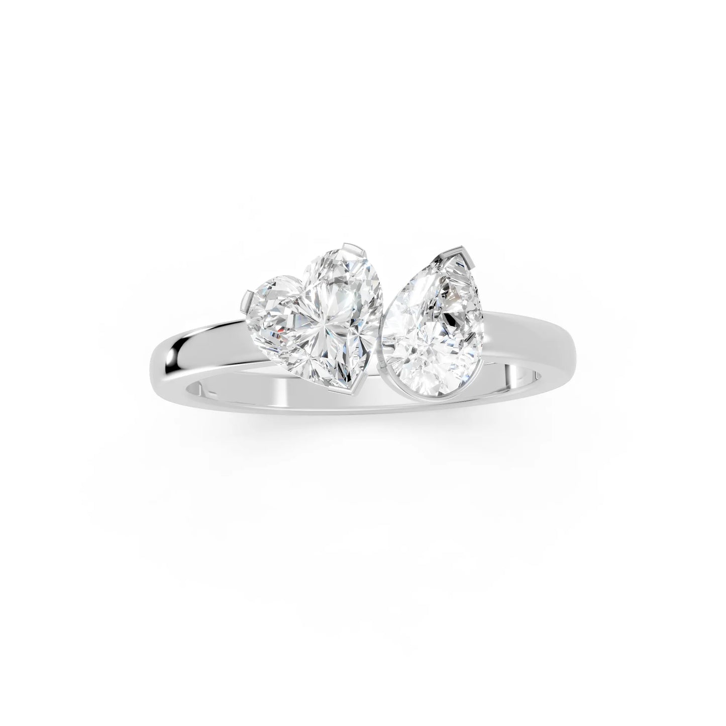 14K Gold Heart and Pear Cut Diamond Toi et Moi Ring