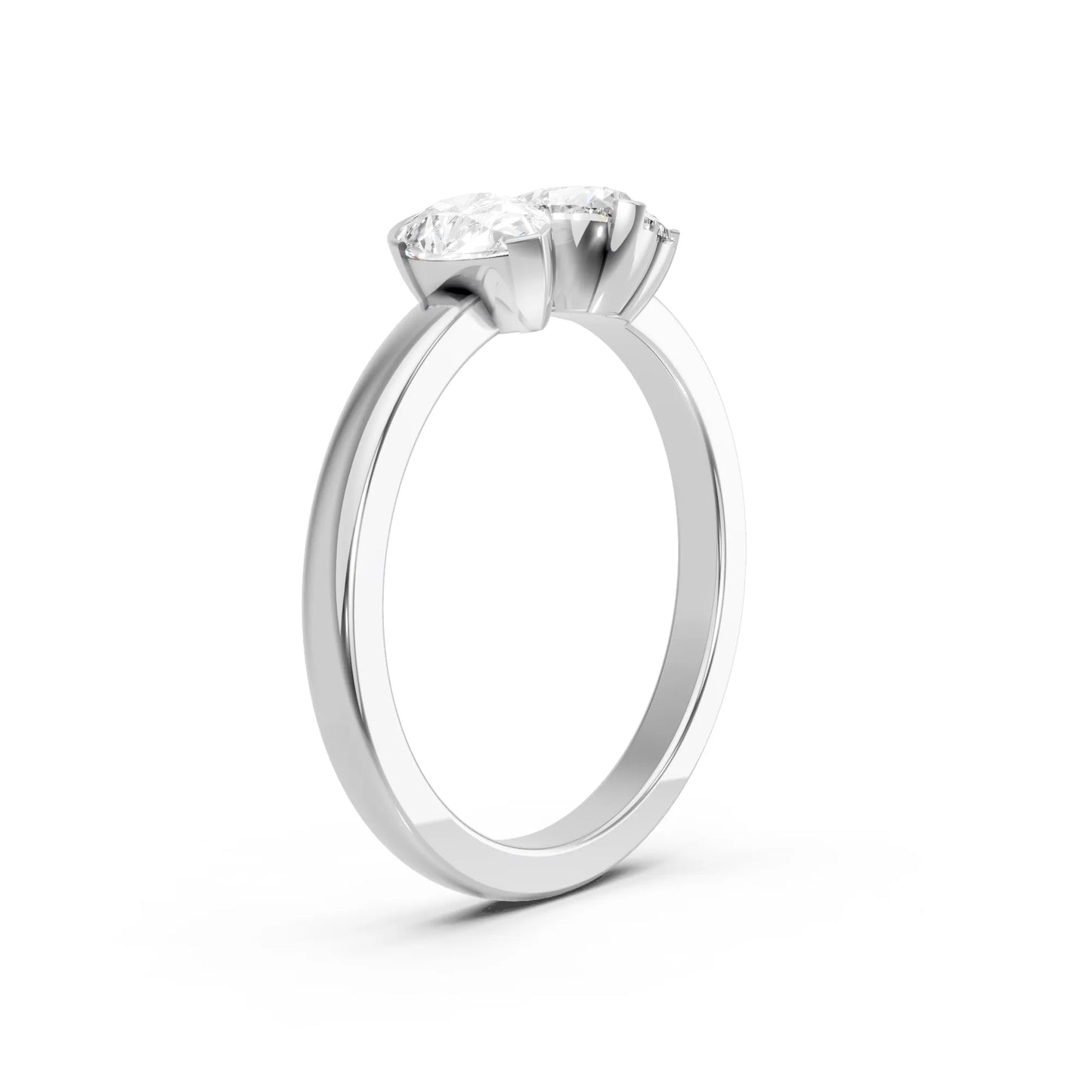 14K Gold Heart and Pear Cut Diamond Toi et Moi Ring