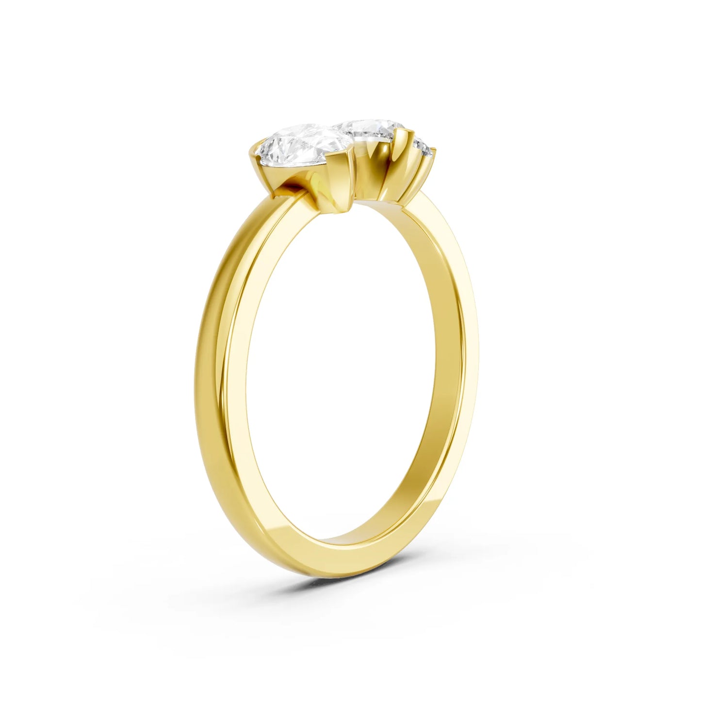 14K Gold Heart and Pear Cut Diamond Toi et Moi Ring