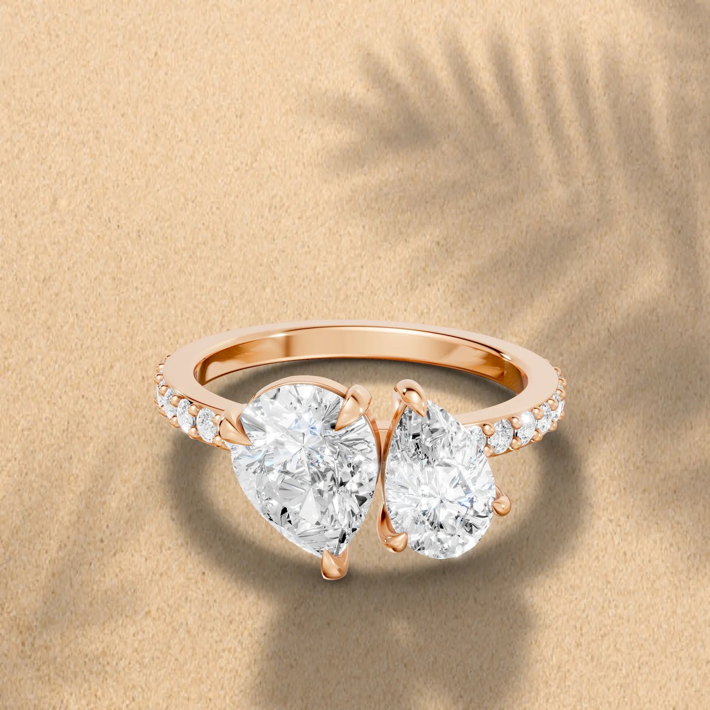 14K Gold Pear Cut Diamond Toi et Moi Ring with Side Accents
