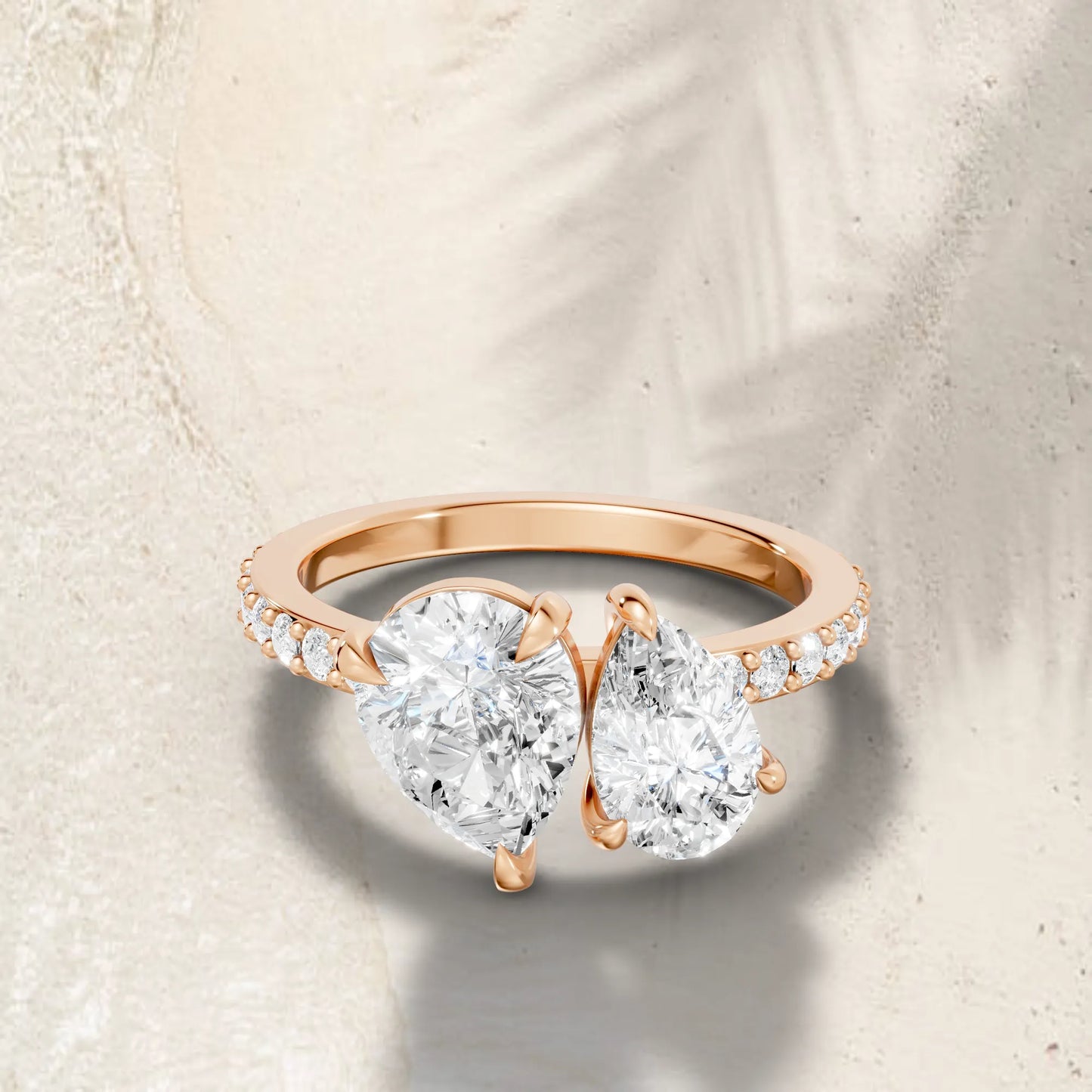 14K Gold Pear Cut Diamond Toi et Moi Ring with Side Accents