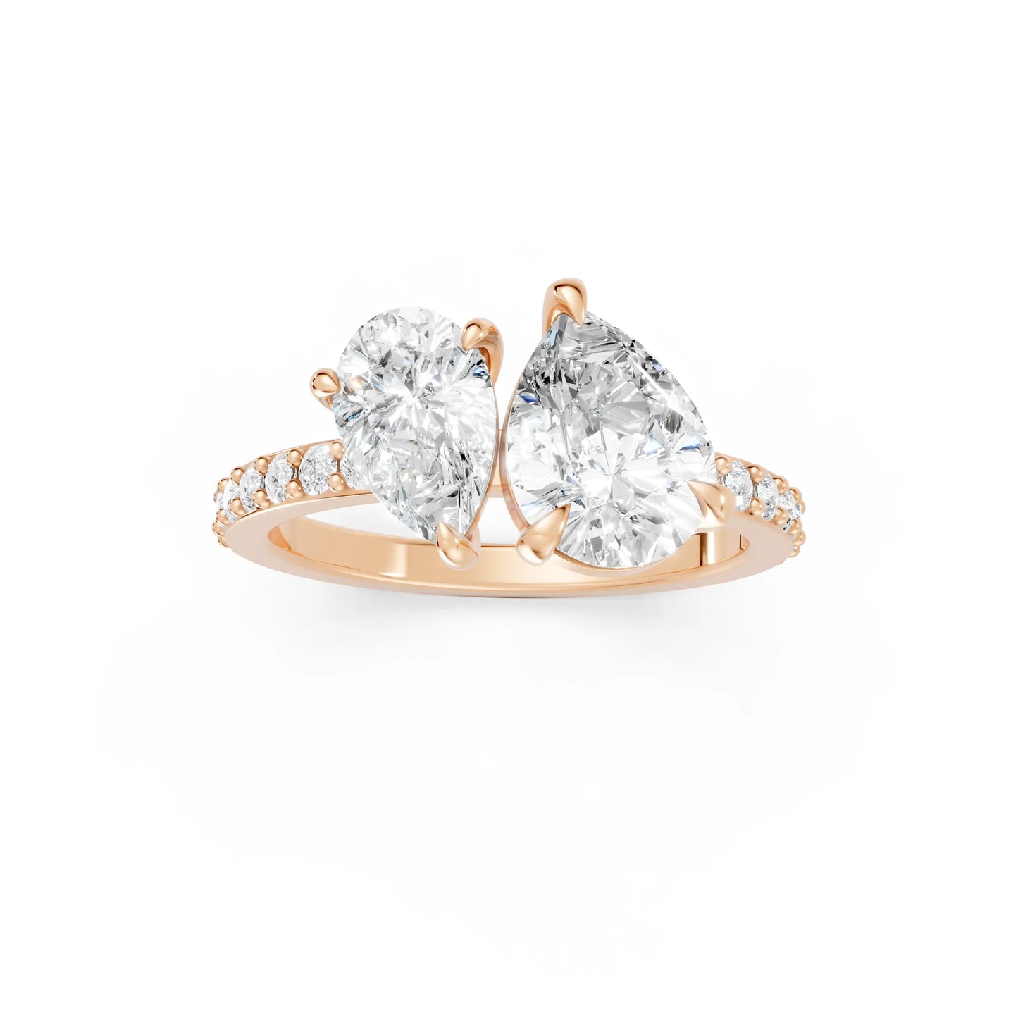14K Gold Pear Cut Diamond Toi et Moi Ring with Side Accents