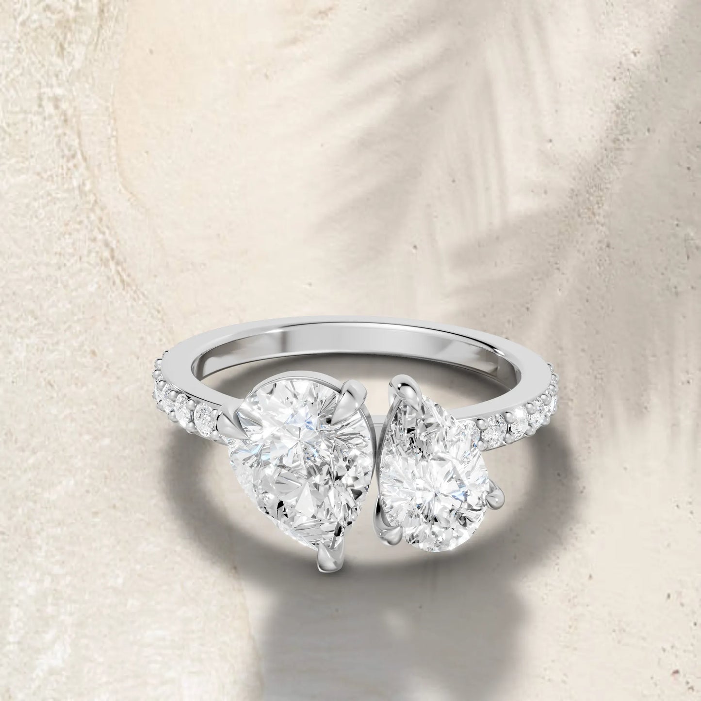 14K Gold Pear Cut Diamond Toi et Moi Ring with Side Accents