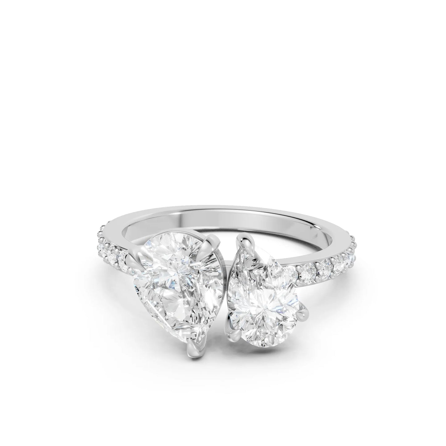14K Gold Pear Cut Diamond Toi et Moi Ring with Side Accents
