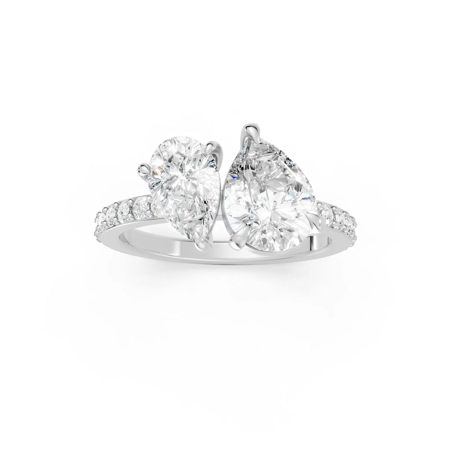 14K Gold Pear Cut Diamond Toi et Moi Ring with Side Accents