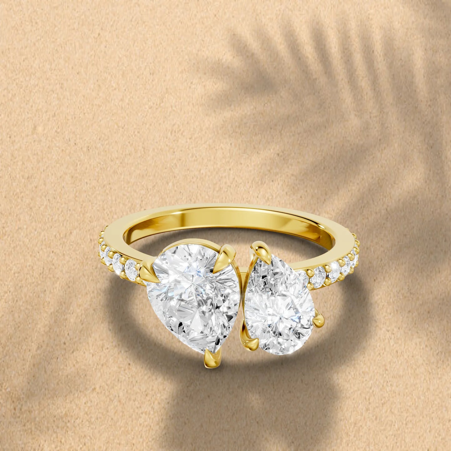 14K Gold Pear Cut Diamond Toi et Moi Ring with Side Accents