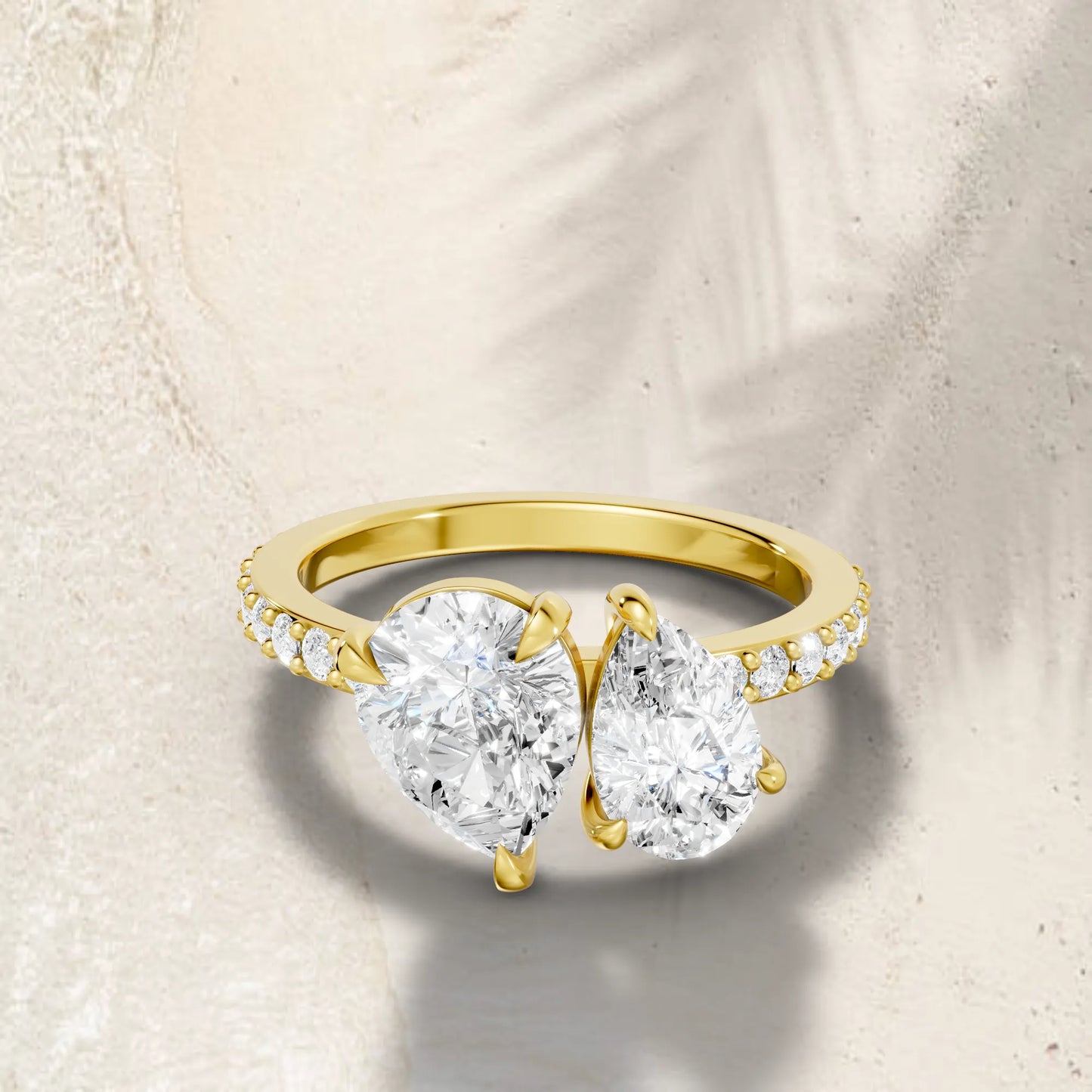 14K Gold Pear Cut Diamond Toi et Moi Ring with Side Accents