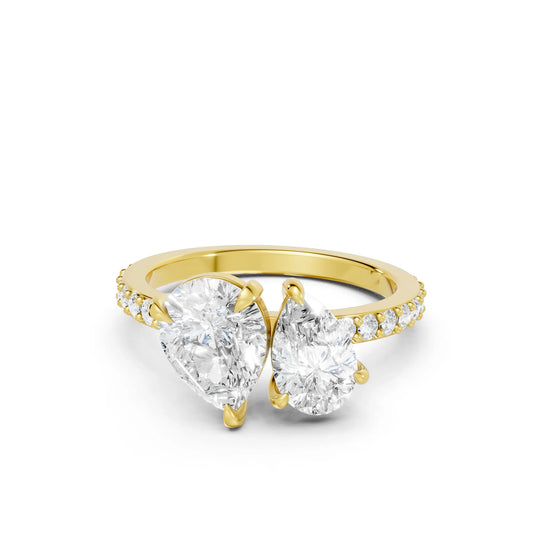 14K Gold Pear Cut Diamond Toi et Moi Ring with Side Accents